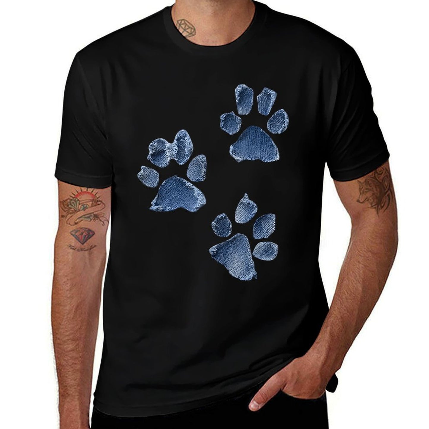 Dog Paw Print Denim Style – Distressed Animal Lover Retro Tagless Design T-Shirt