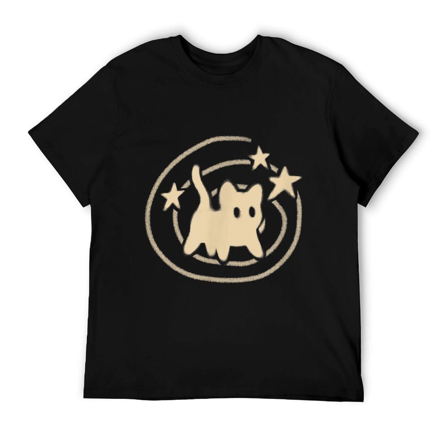 90s Y2K Scary Tomcat Cat Is Scared Under Starry Tail Polyester Blend T-Shirt