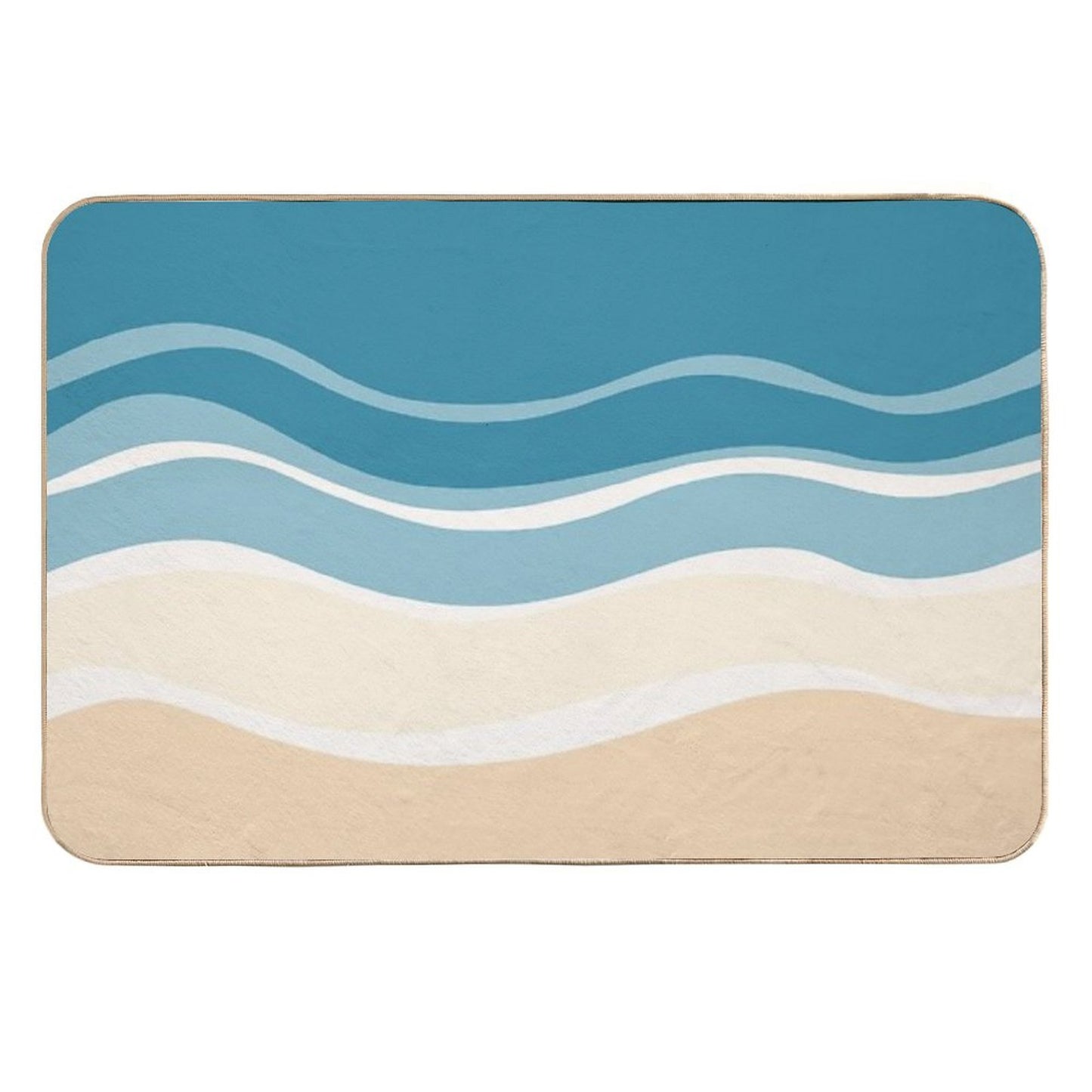 A Design of A Pattern Where Waves Meet The Sandy Shore, Incorporating Beige And Blue Tone. Odorless Bath Mat