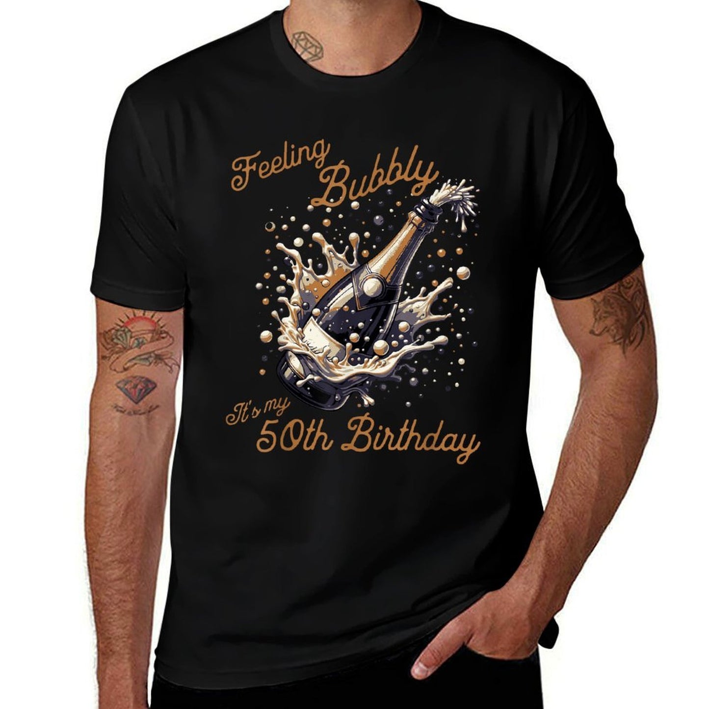 Feeling Bubbly 50th Birthday Party Funny Champagne Drinking High-quality Stitching T-Shirt