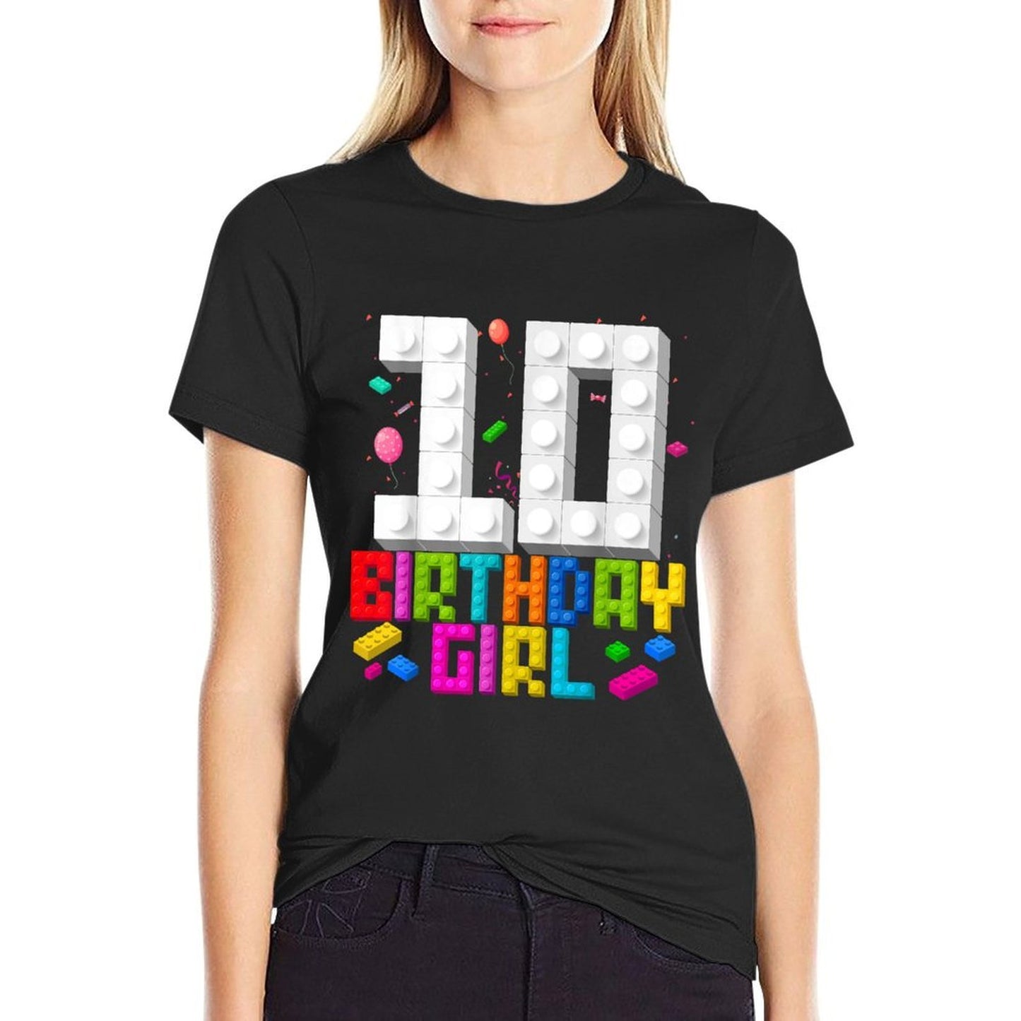 10th Birthday Girl Master Builder 10 Year Old Building Block Graphic-printed T-Shirt