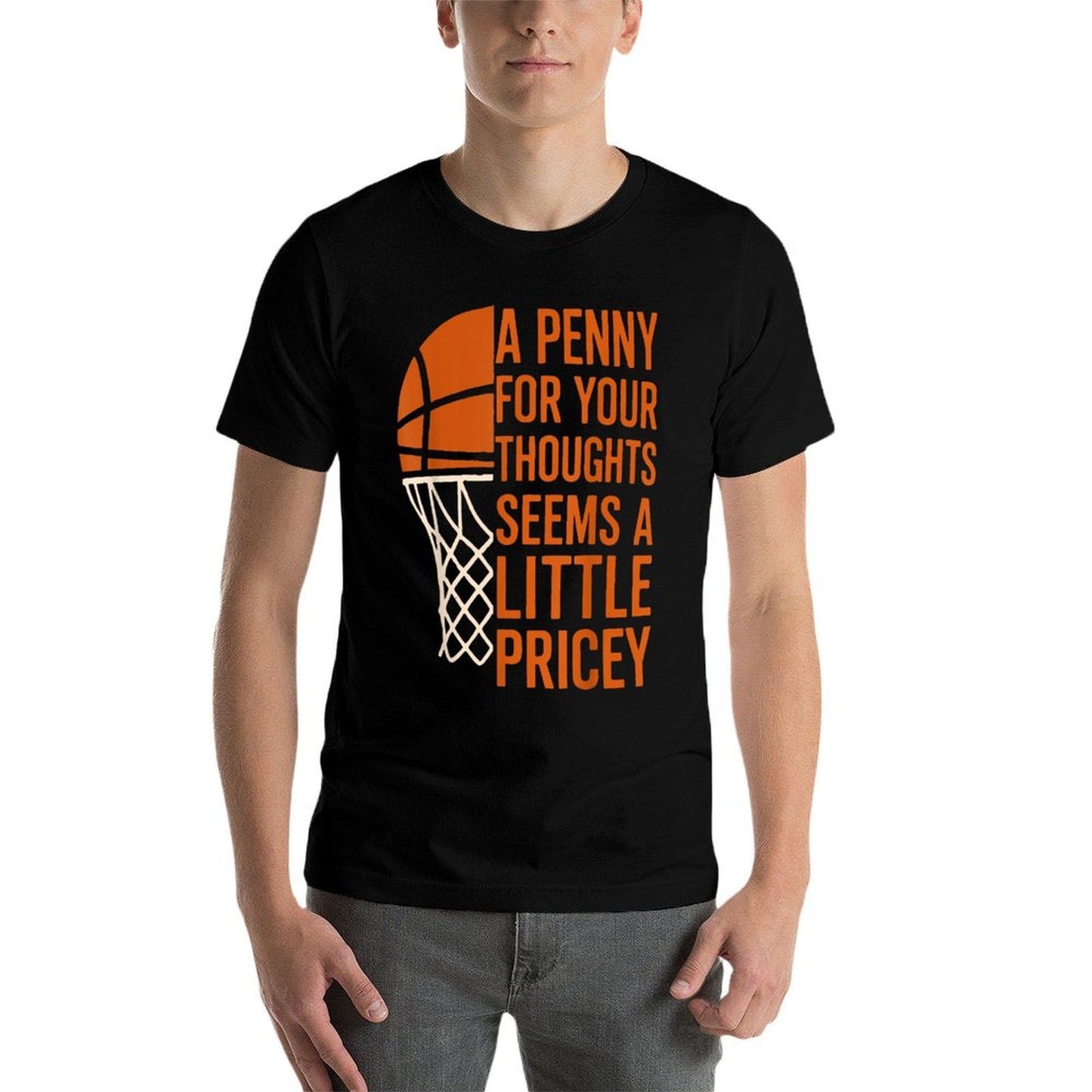 Penny For Your Thoughts Funny Basketball Sarcastic Joke Oversized Silhouette T-Shirt