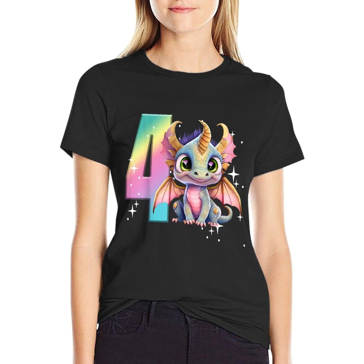 4th Birthday Dragon Party Rainbow Girl Dragon Four 4 Vintage-inspired T-Shirt