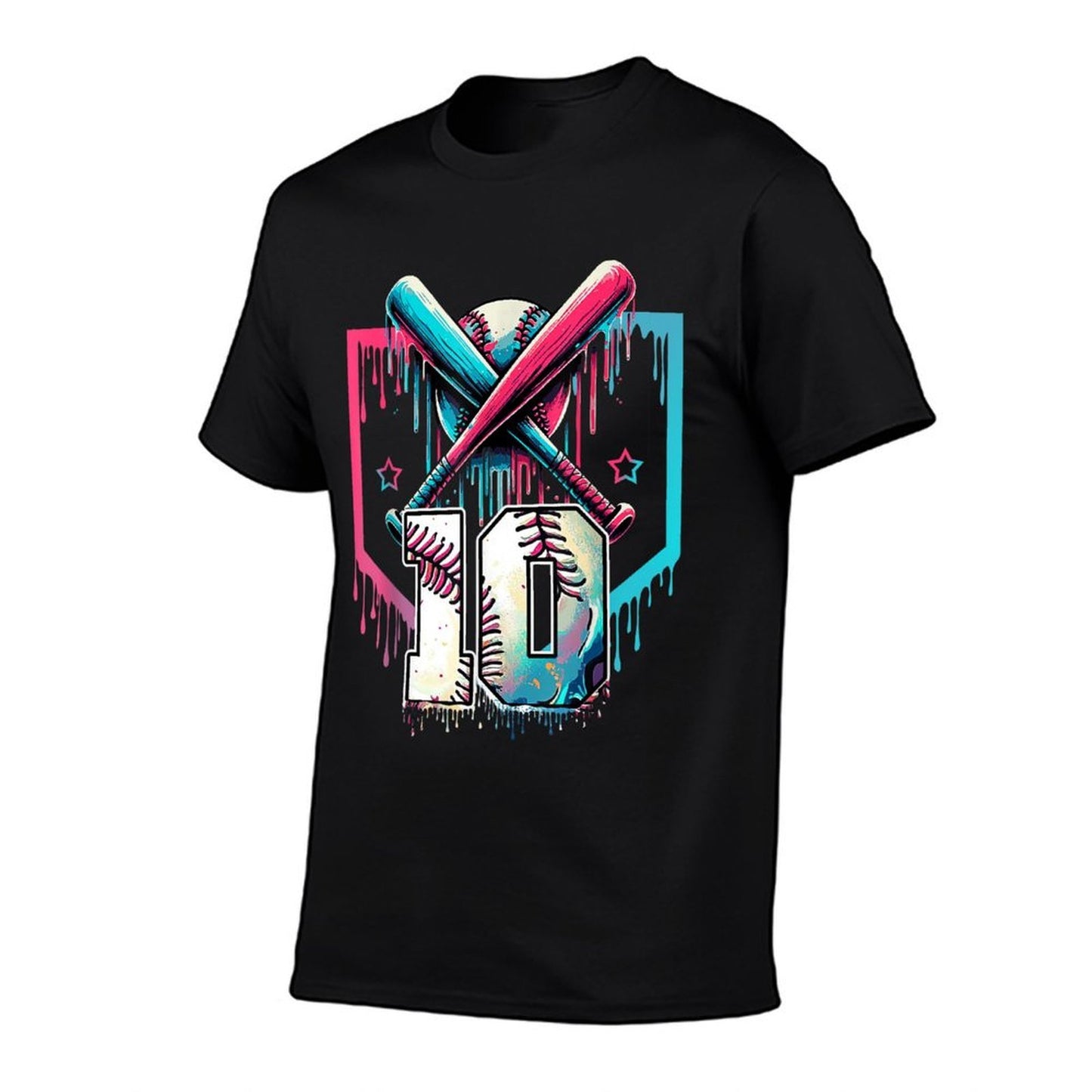 10th Bday Baseball Drip Home Plate 10yr Ice Cream 10 Yrs Old Slim-fit Cut T-Shirt