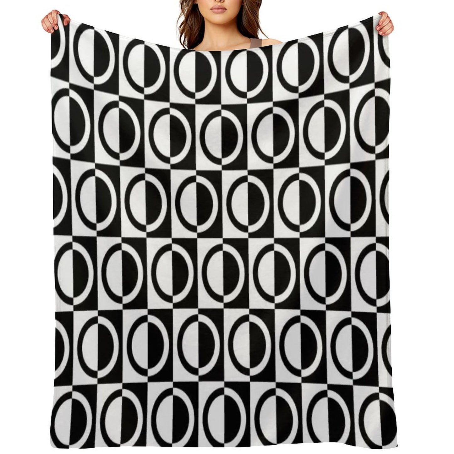 Black on White Circles And Squares Pattern Versatility Throw Blanket