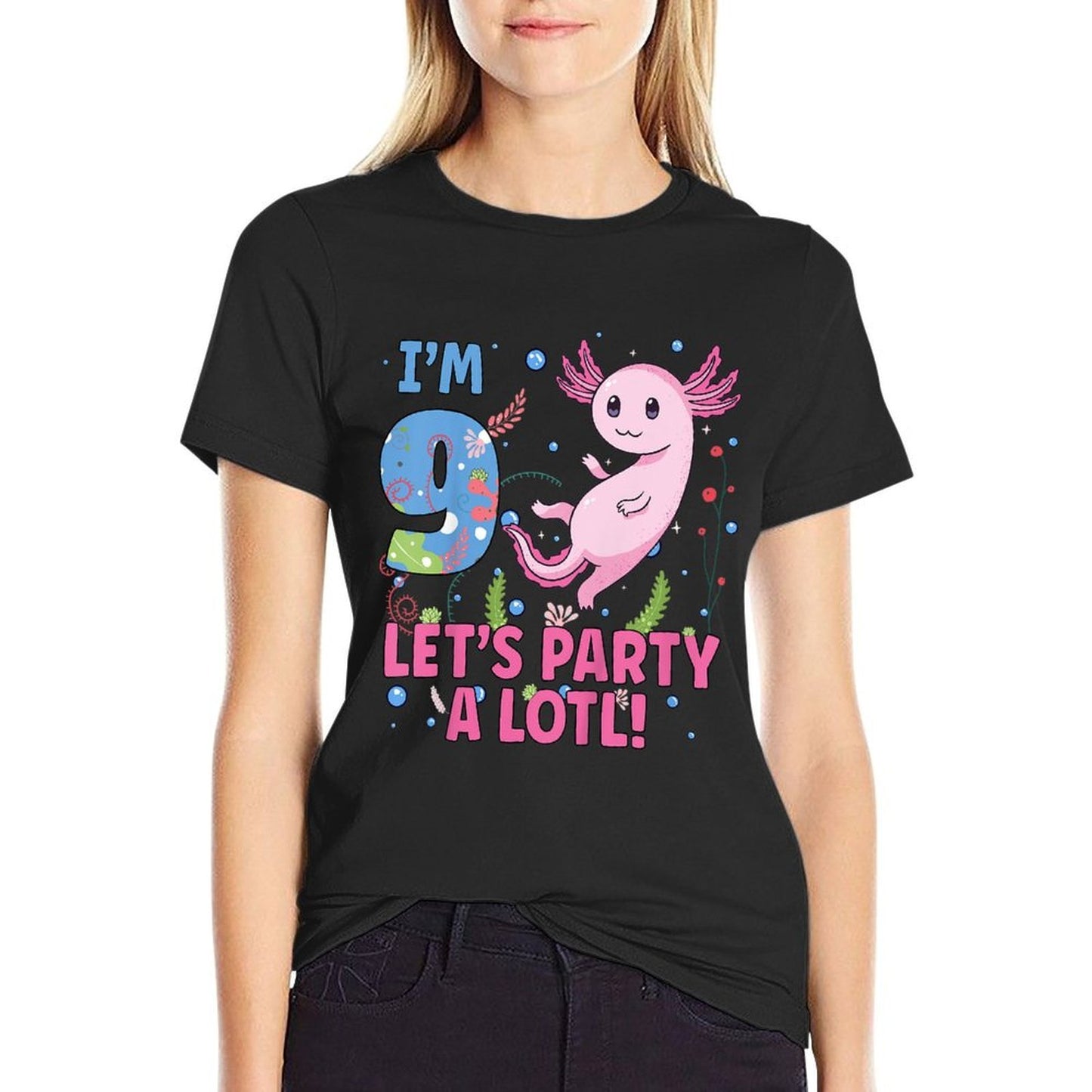 Kids Cute Axolotl Motif 9 Year Old Axolotl Lover 9th Birthday Durable T-Shirt