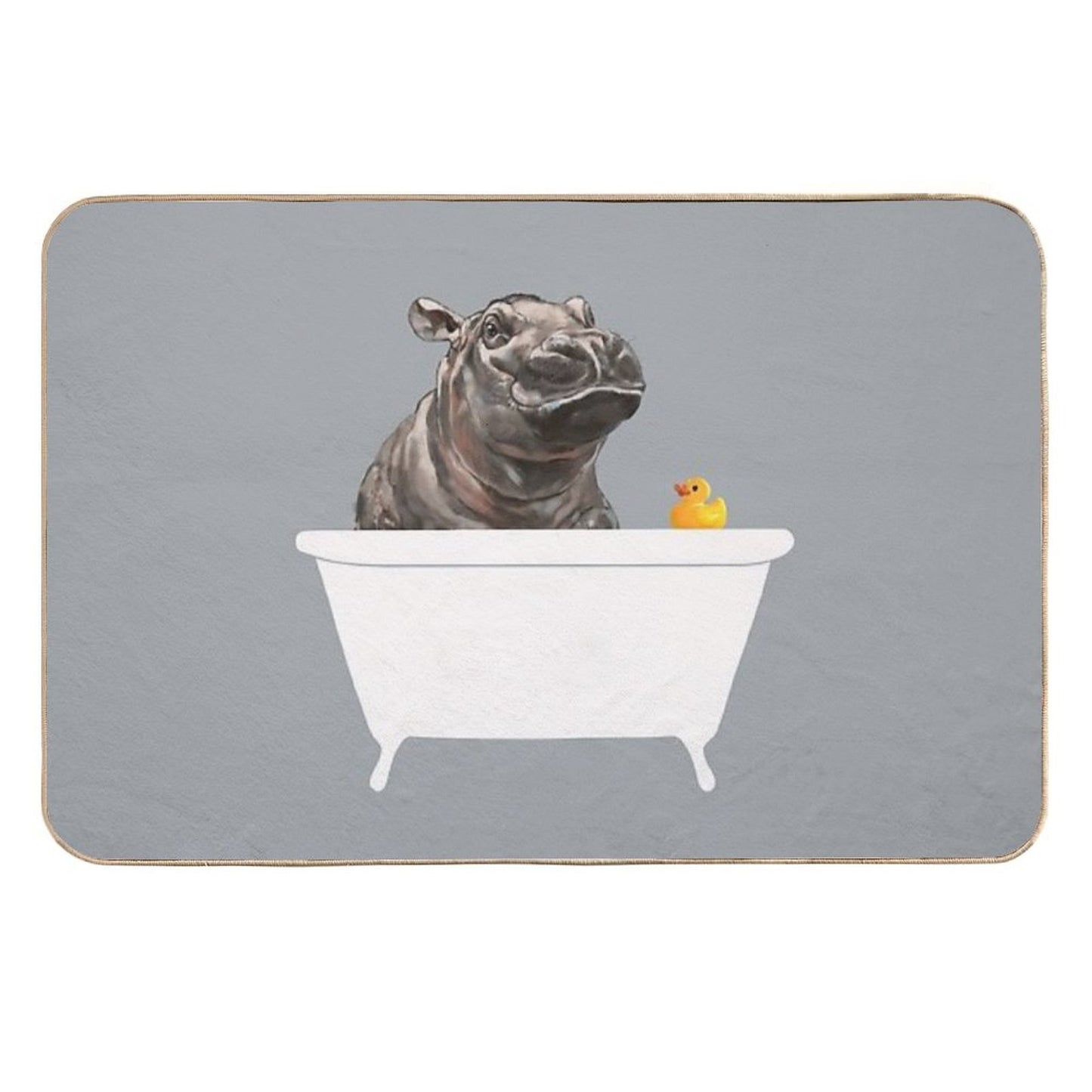Baby Hippo in Bathtub Grey Odorless Bath Mat