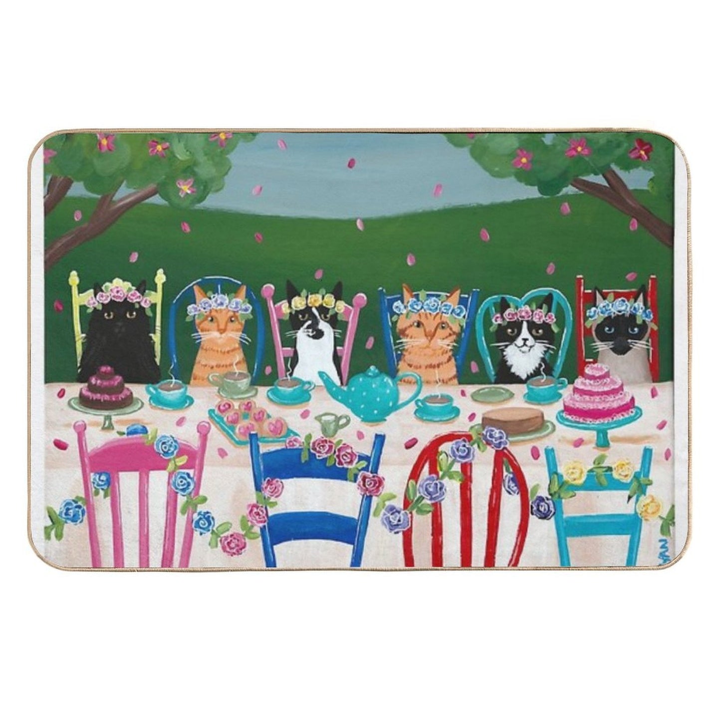 The Cats Tea Party Toxin-Free Bath Mat