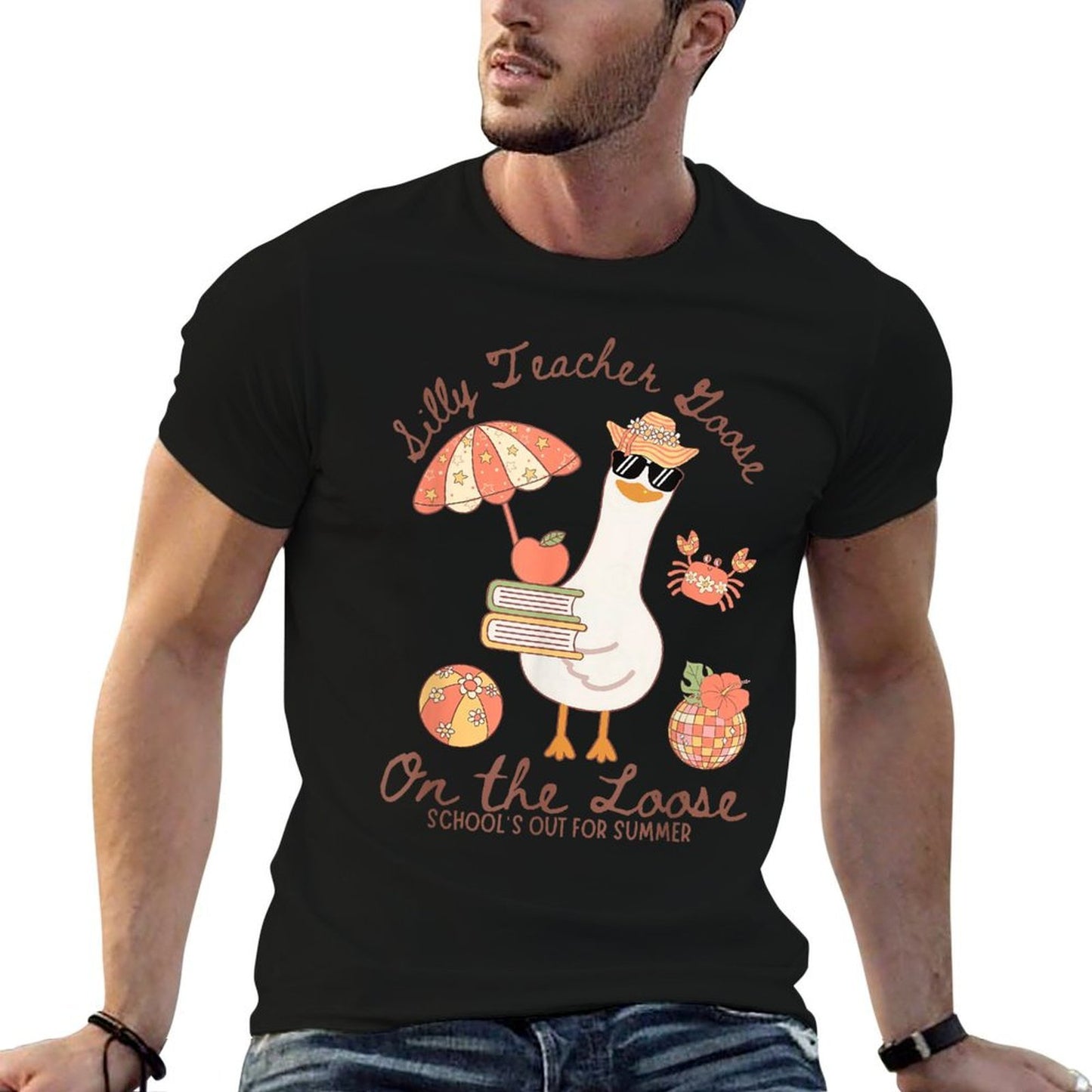 Cute Funny Silly Teacher Goose On The Loose Summer Vacations Cotton T-Shirt