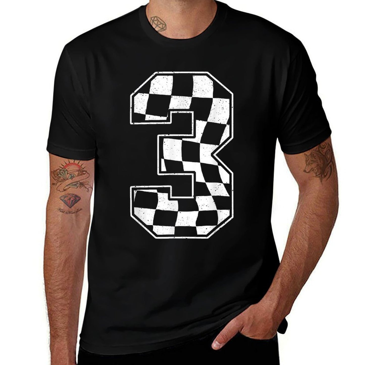 Birthday Boy 3rd Race Car Checkered Flag 3 Racing Party Kids Graphic-printed T-Shirt