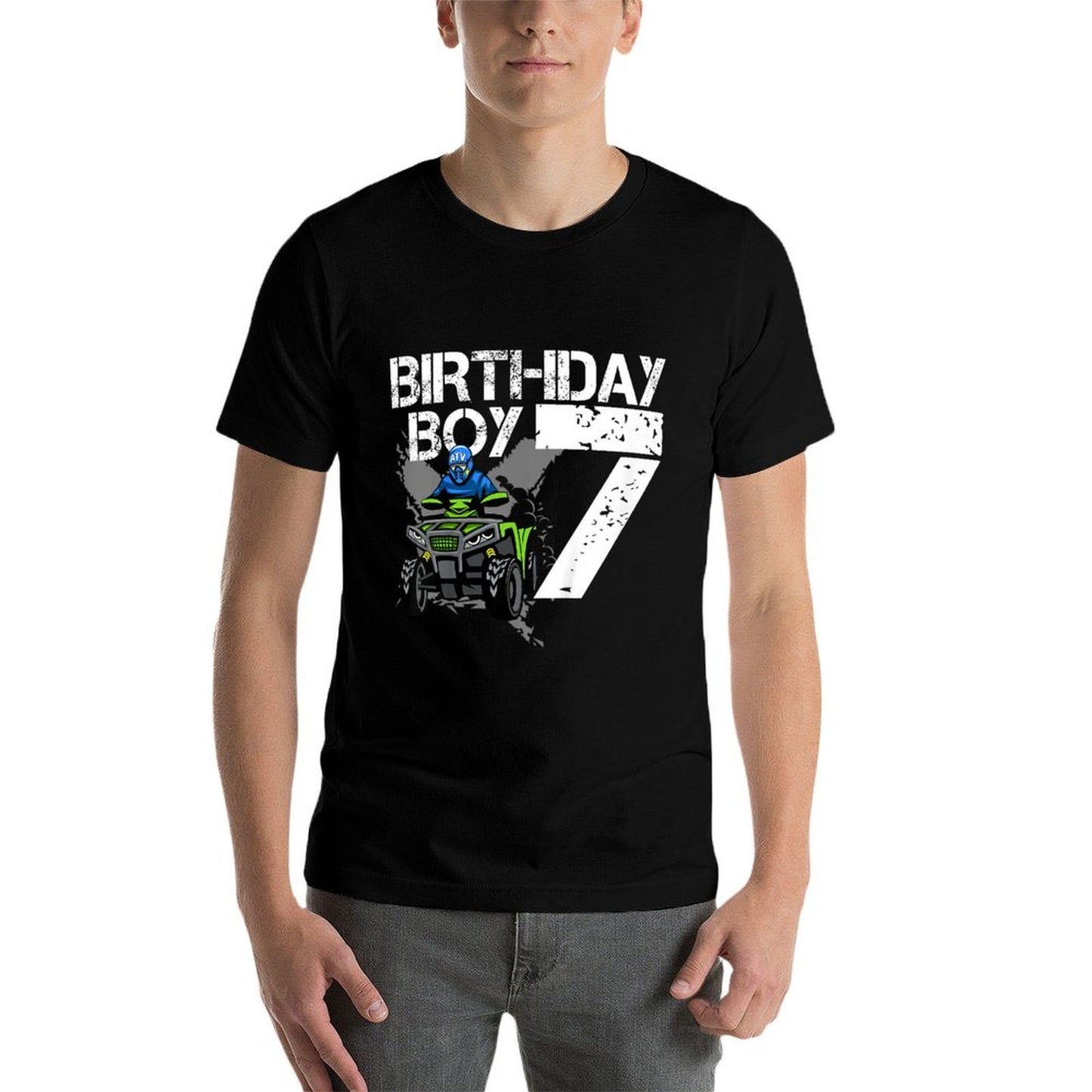 Kids Birthday Boy 7 Years Old ATV Four Wheeler Quad Bike Heathered Texture T-Shirt