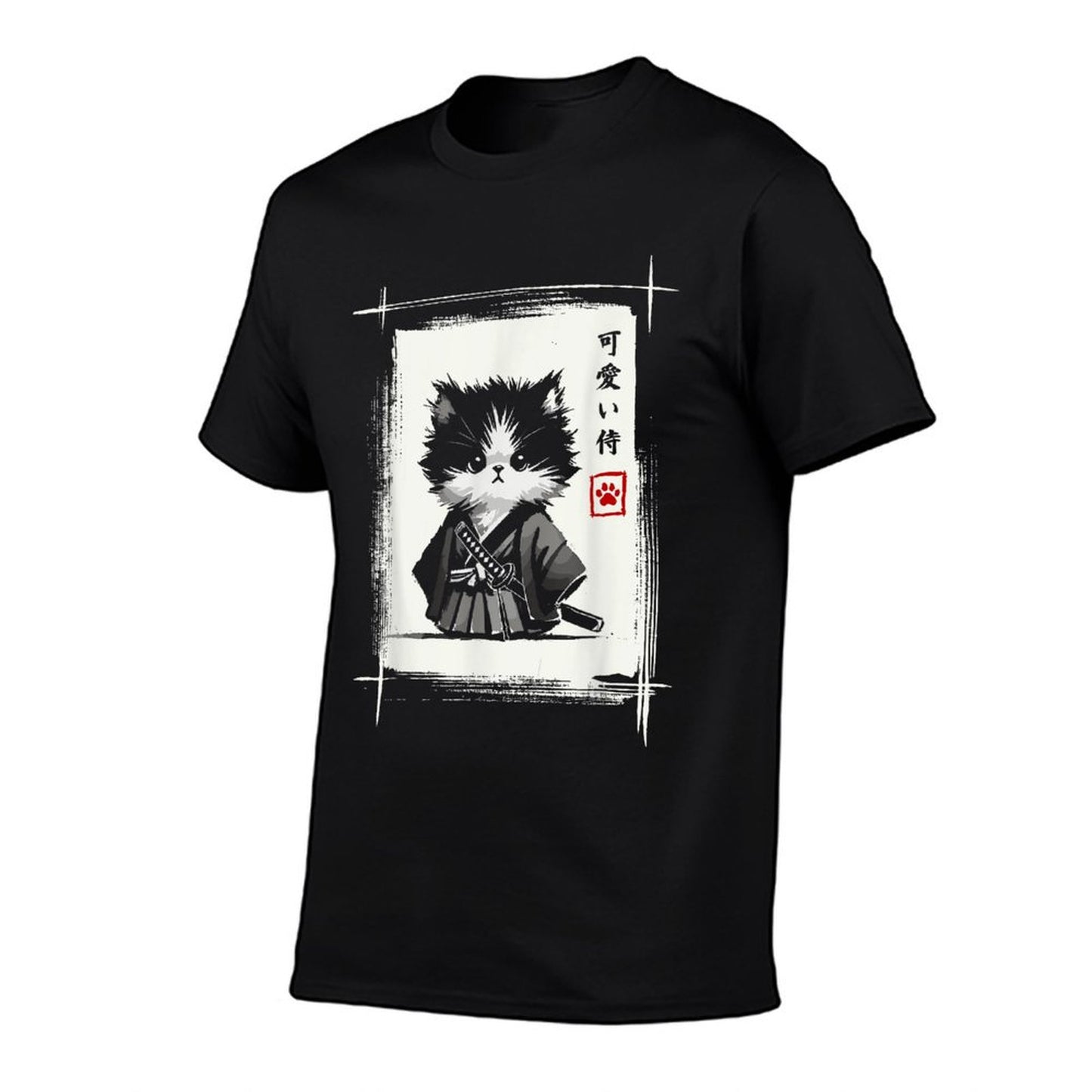 Samurai Cat Japanese Art Sumi-e Novelty Kawaii Funny Cat Relaxed-fit T-Shirt