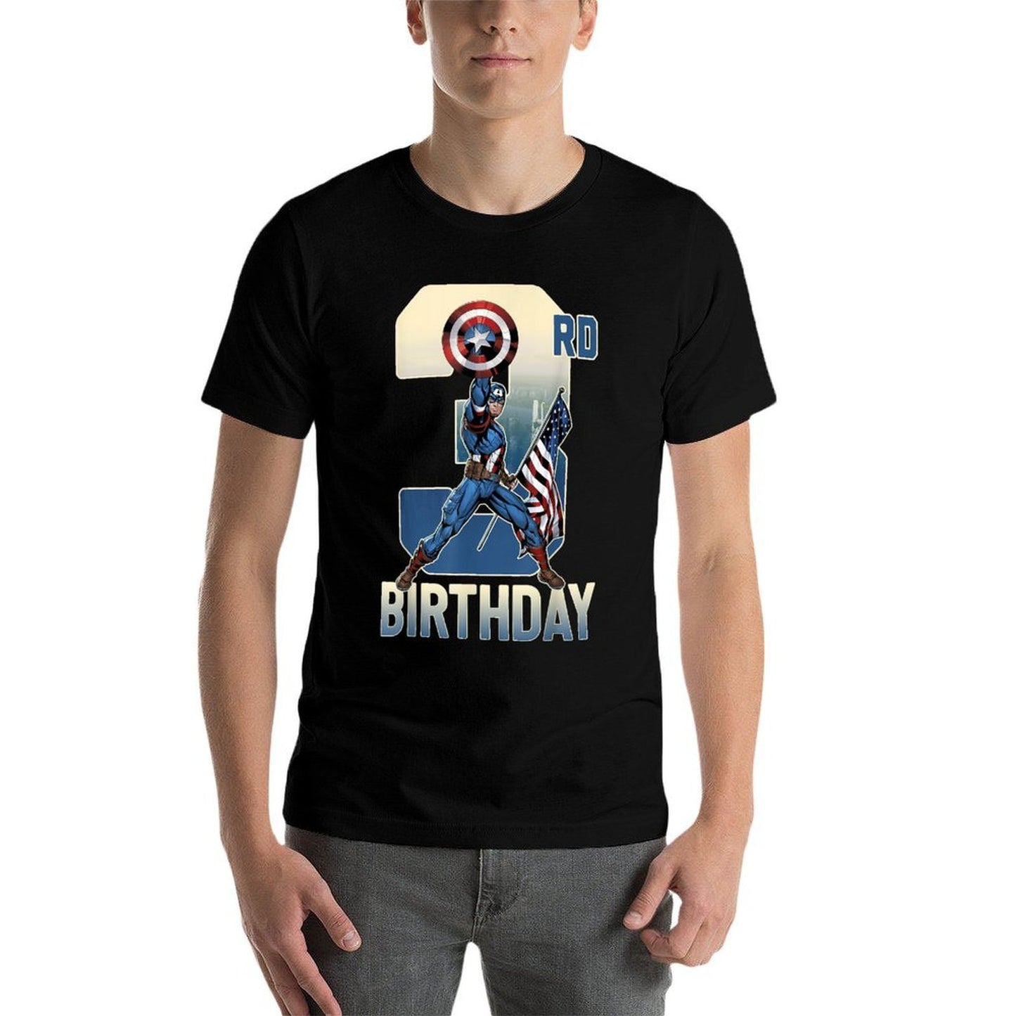 Marvel Captain America 3rd Birthday Graphic Ribbed Collar T-Shirt