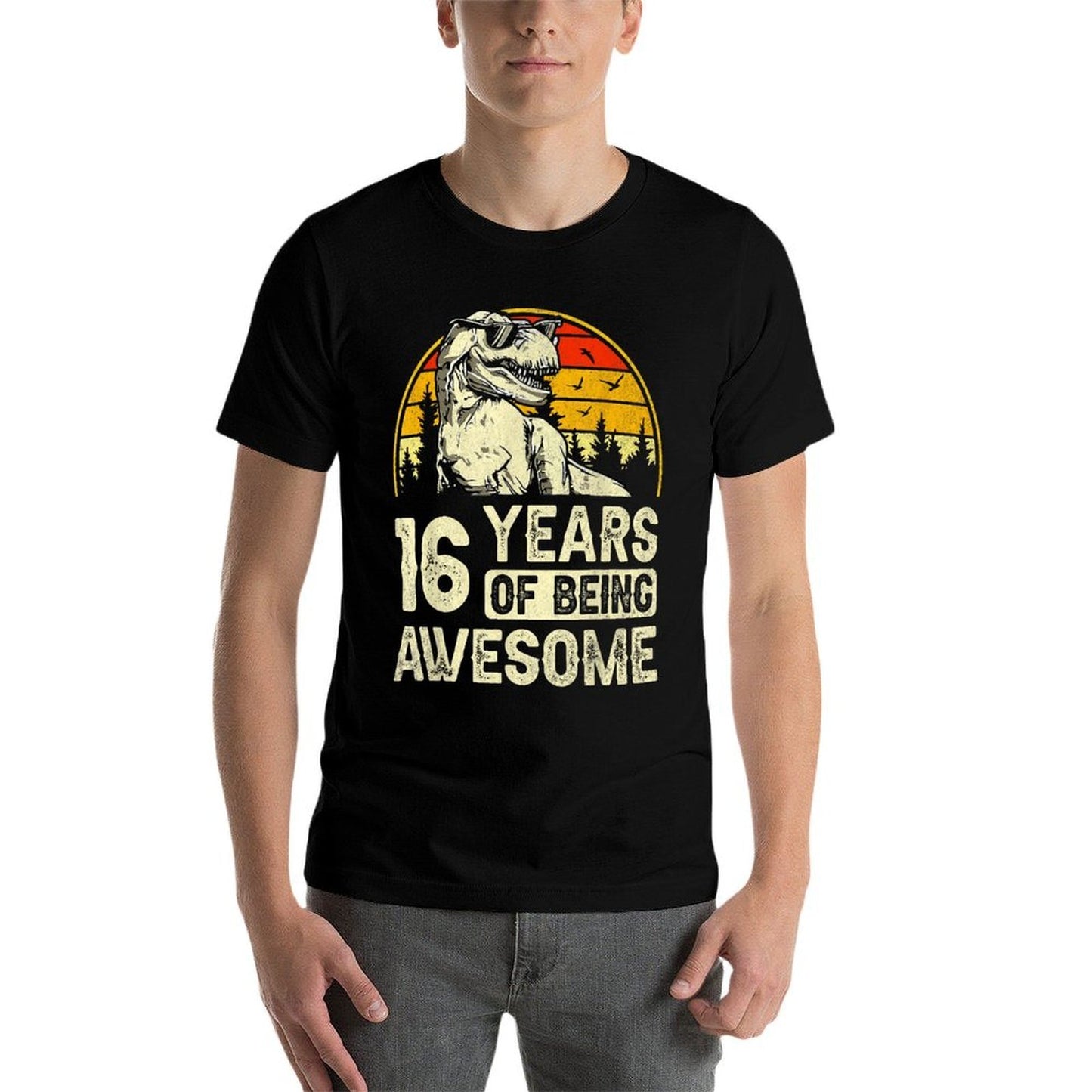 16th Birthday Boys 16yr 16 Year Old Dinosaur T-Rex Heathered Texture T-Shirt