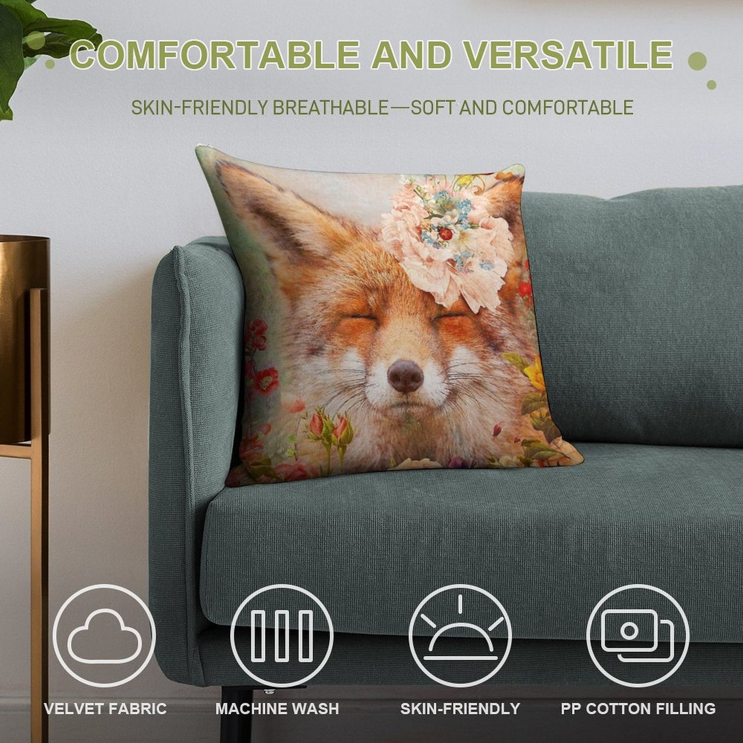 Happy Fox Soft Skin-Friendly Throw Pillow