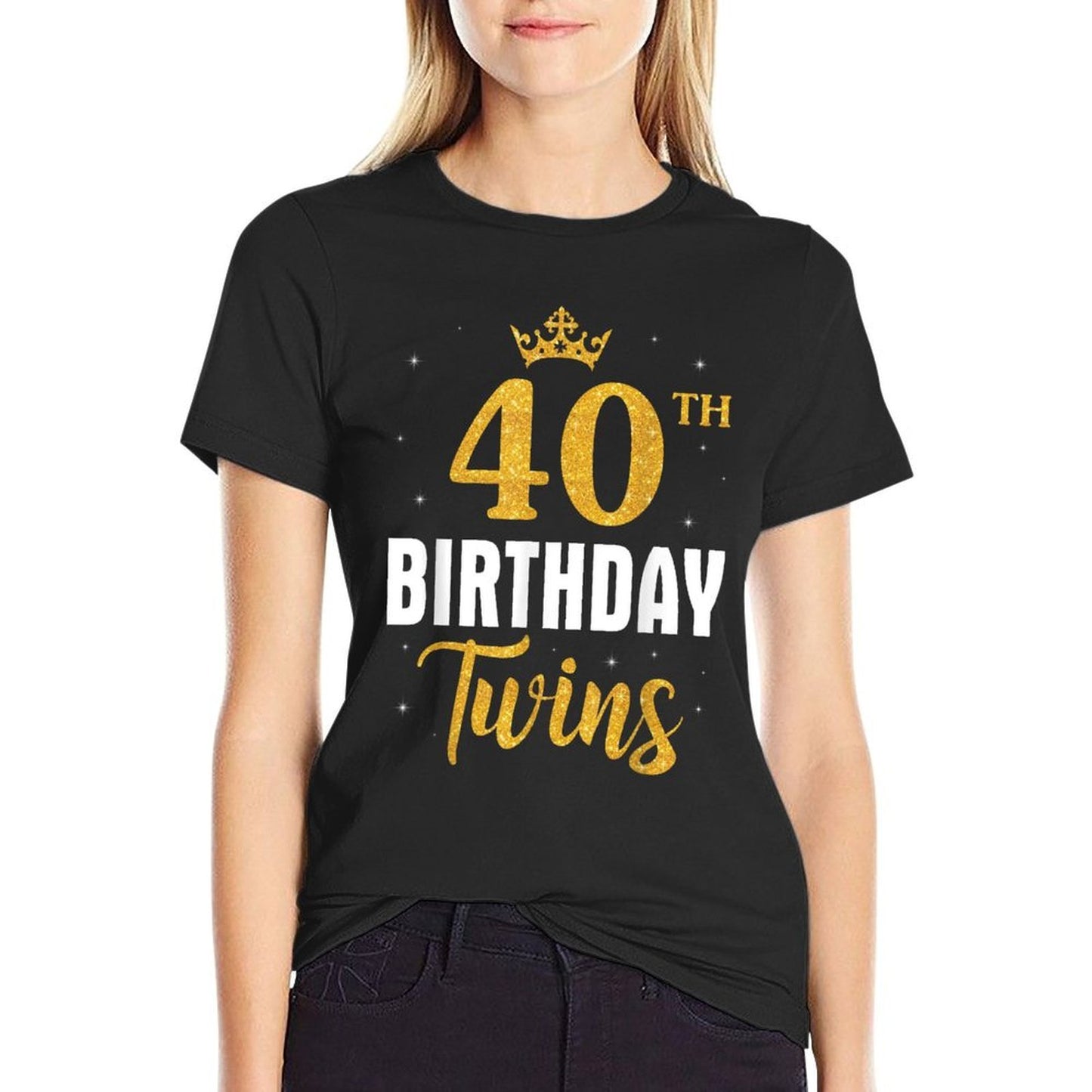 40th Birthday Twins Happy 40 Years Old To Me Sisters Brother Ribbed Collar T-Shirt