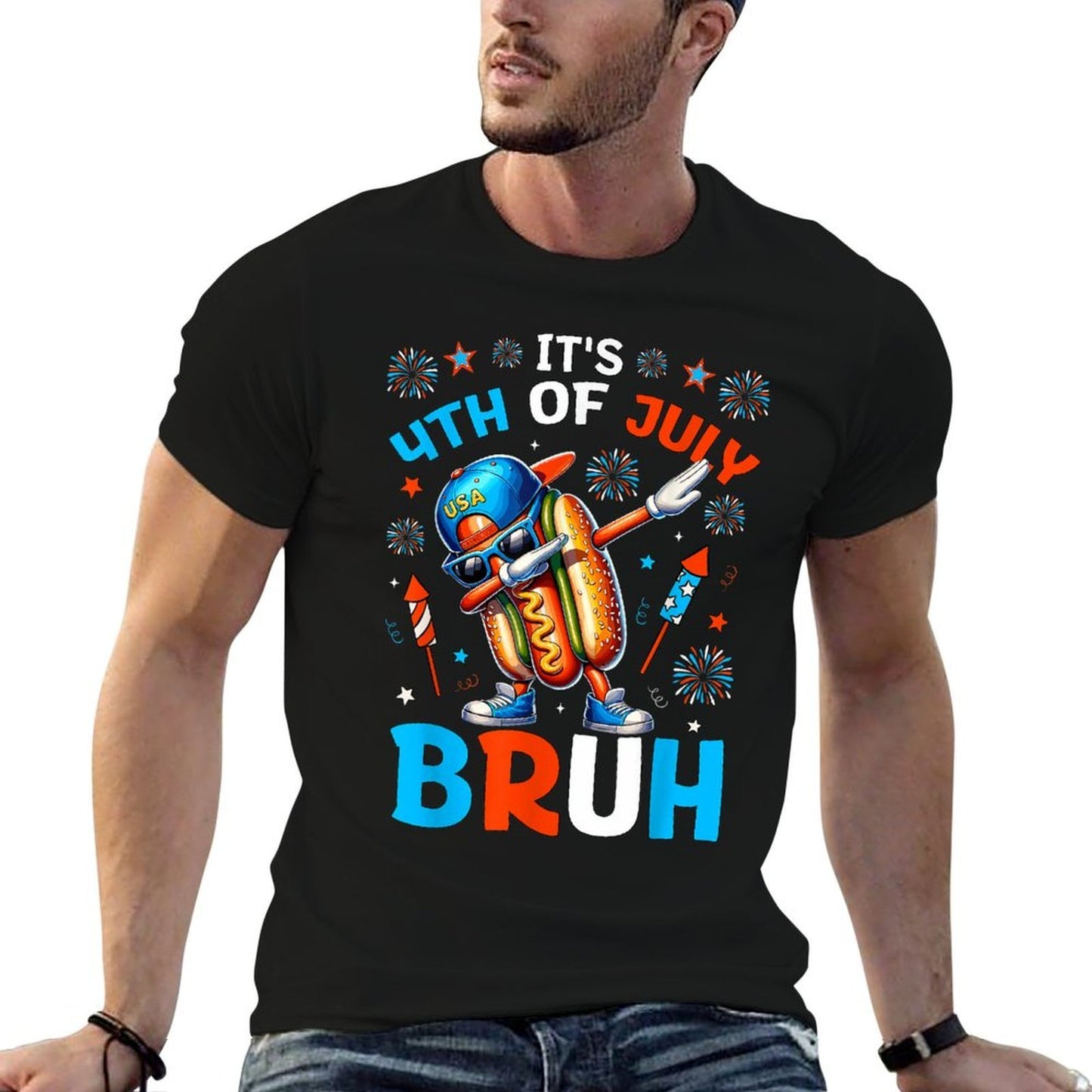 Bruh 4th Of July Boys Kids Hotdog Funny Fourth of July Tagless Design T-Shirt