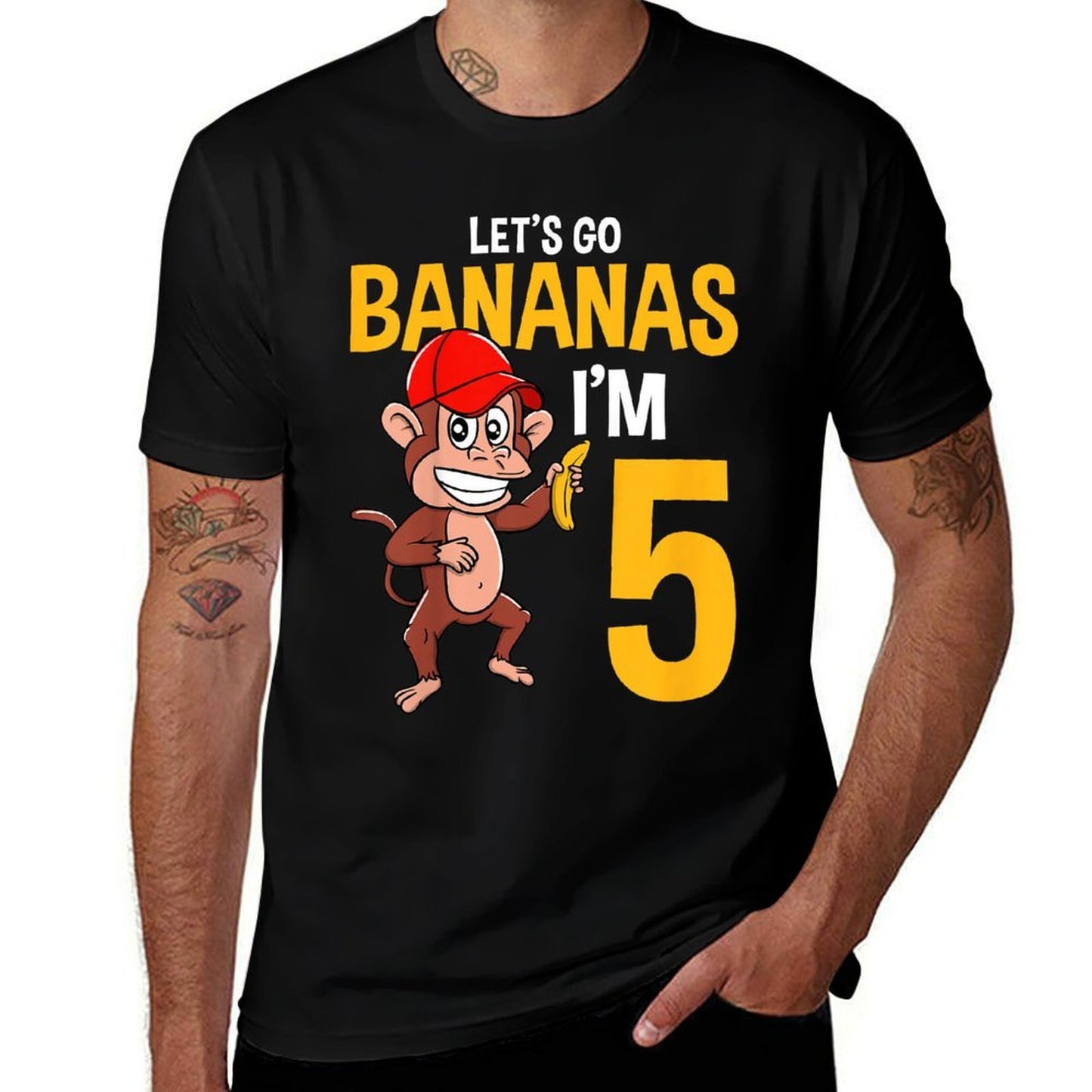 Kids Lets Go Bananas 5th Birthday Monkey 5 Year Old Boy Girl Vintage-inspired T-Shirt
