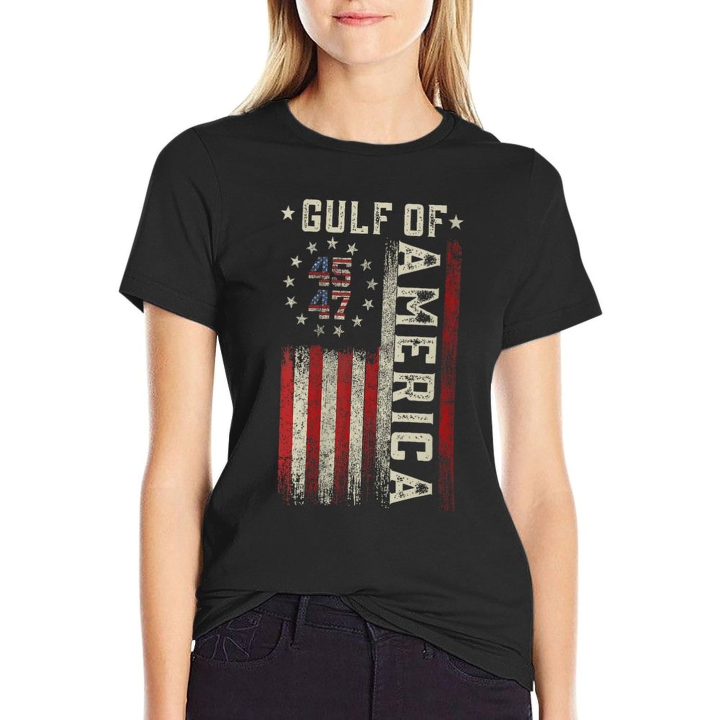 Womens Gulf Of USA America Funny USA Flag for Men Women V-Neck Vintage-inspired T-Shirt