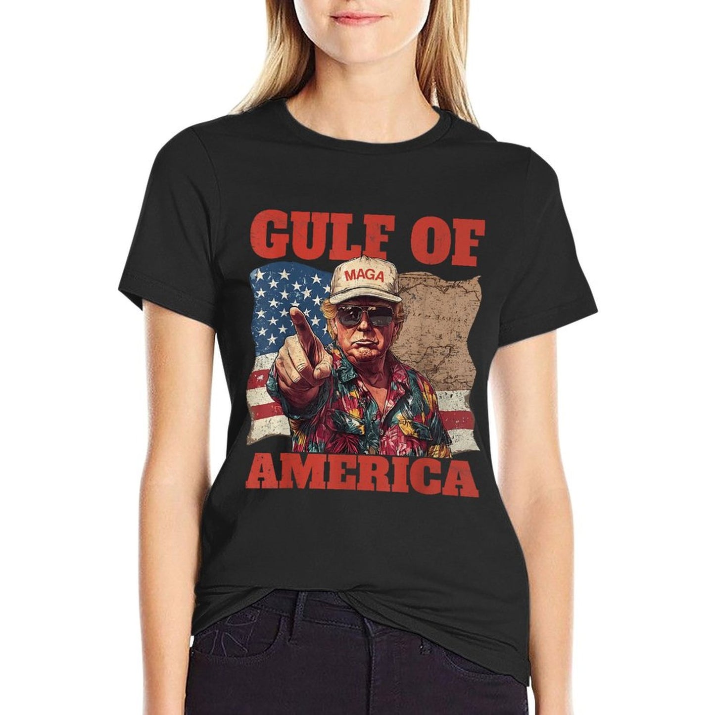 Gulf of USA America Funny USA Flag Heathered Texture T-Shirt