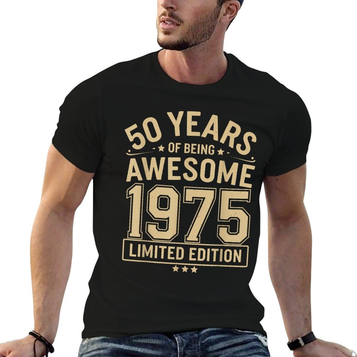 50 Year Birthday Decorations Men Gag 50yr 1975 50th Birthday Summer-ready Fabric T-Shirt