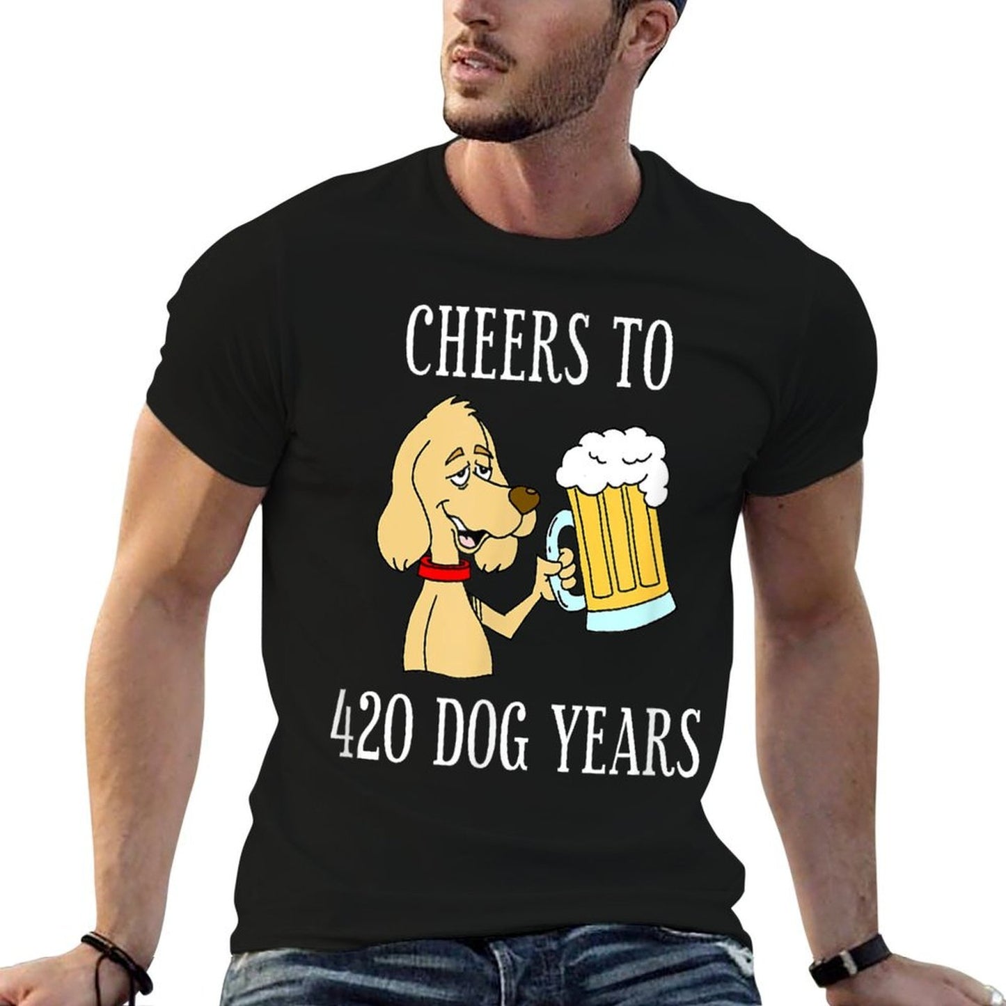 Cheers To 420 Dog Years Cartoon Beer Funny 60th Birthday Comfortable T-Shirt