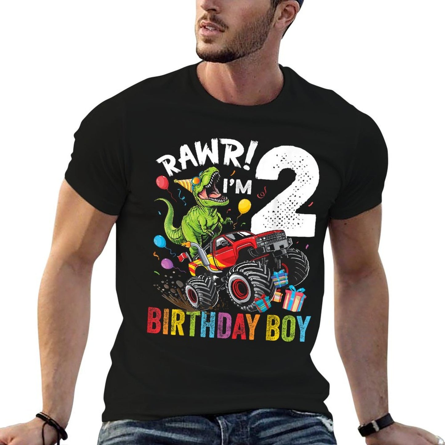 2nd Birthday Boy Dinosaur Monster Truck Quick-drying T-Shirt