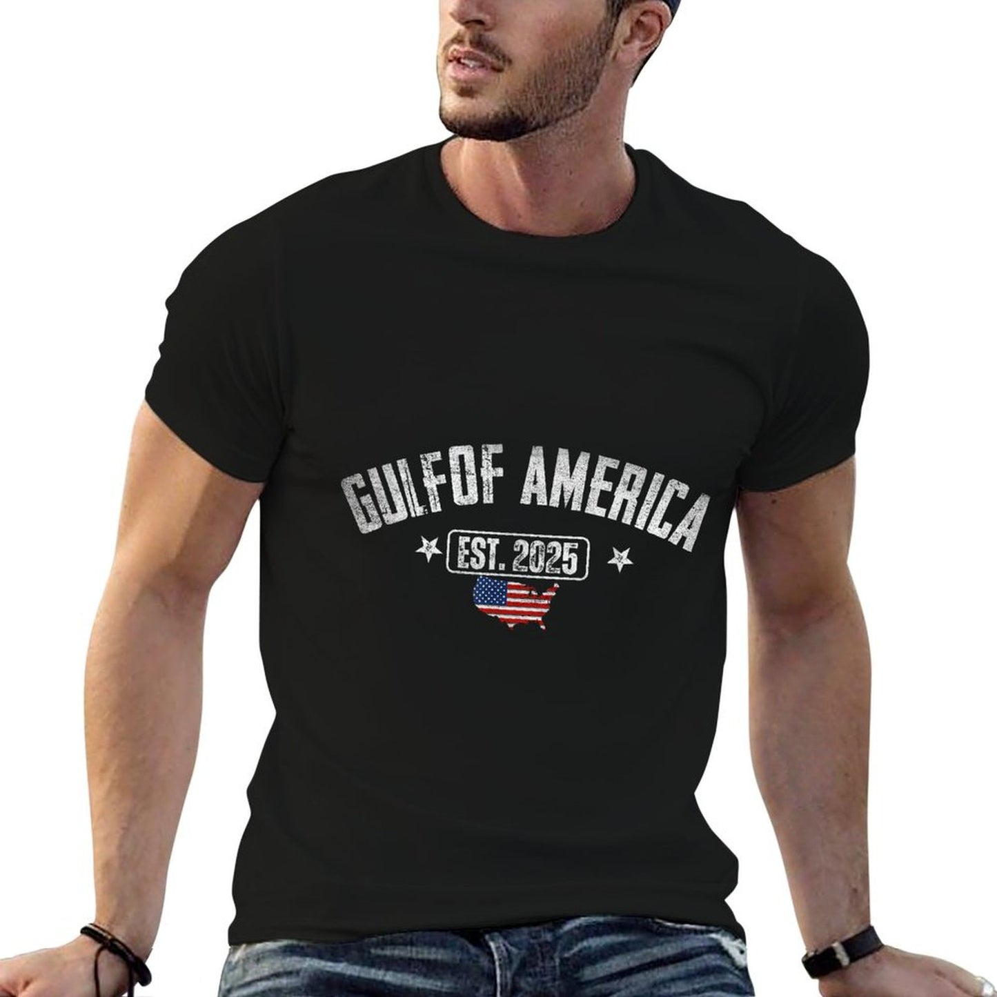 Gulf Of US America Est 2025 Vintage USA American Flag Men Easy-care T-Shirt