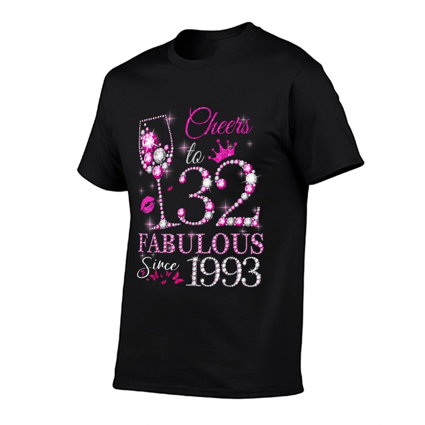 Womens Cheers to 32 Years Old EST 1993 32nd Birthday Queen Trendy Pattern T-Shirt