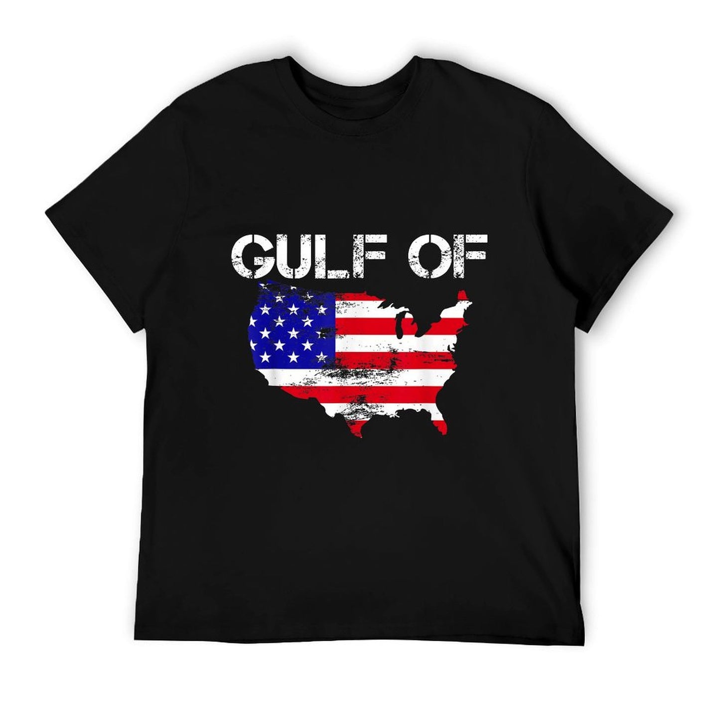 Gulf of USA America Funny USA Flag Map 4th of July Pride Ribbed Collar T-Shirt
