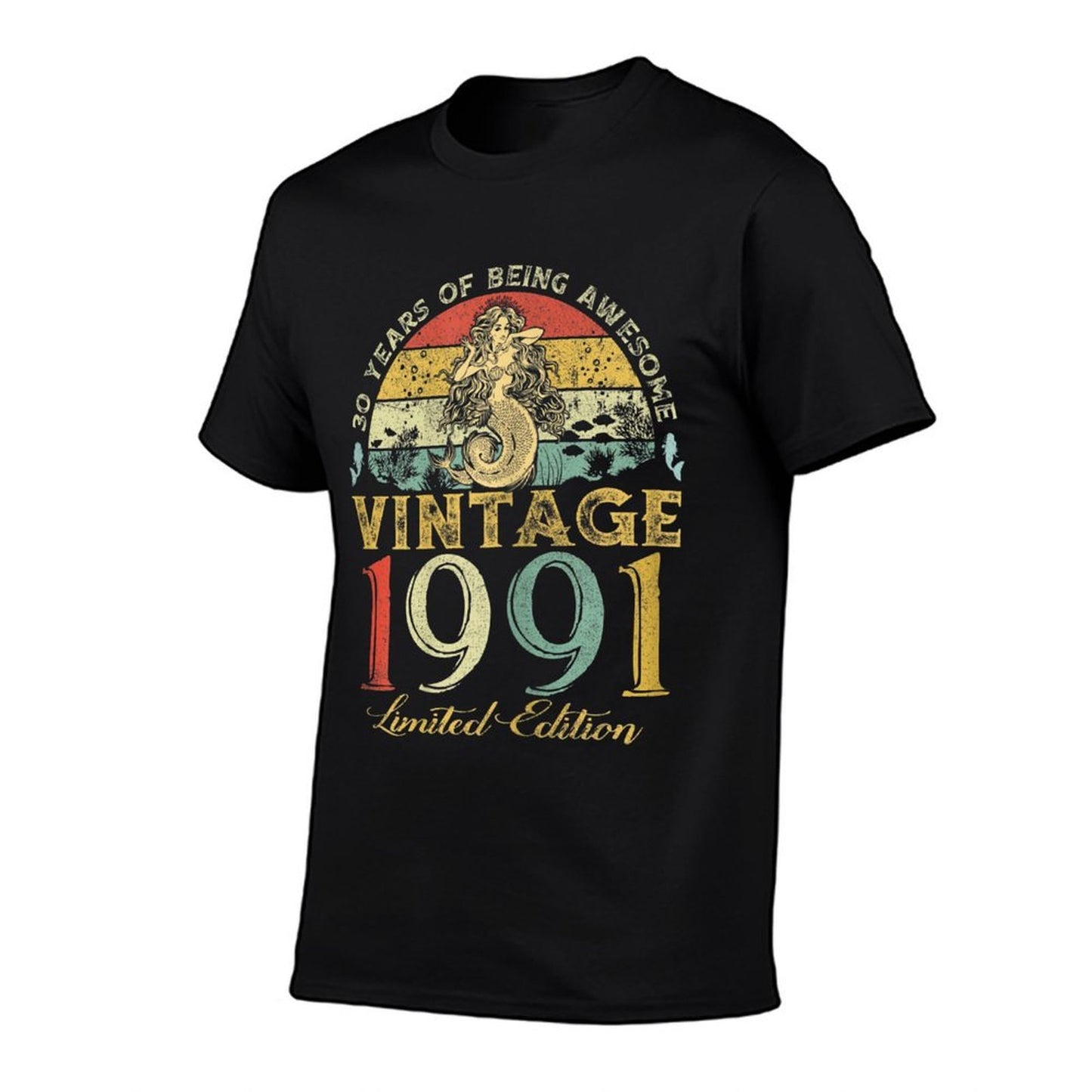 Womens Vintage 1991 Sunset Mermaid 30 Years Old 30th Birthday Tagless Design T-Shirt