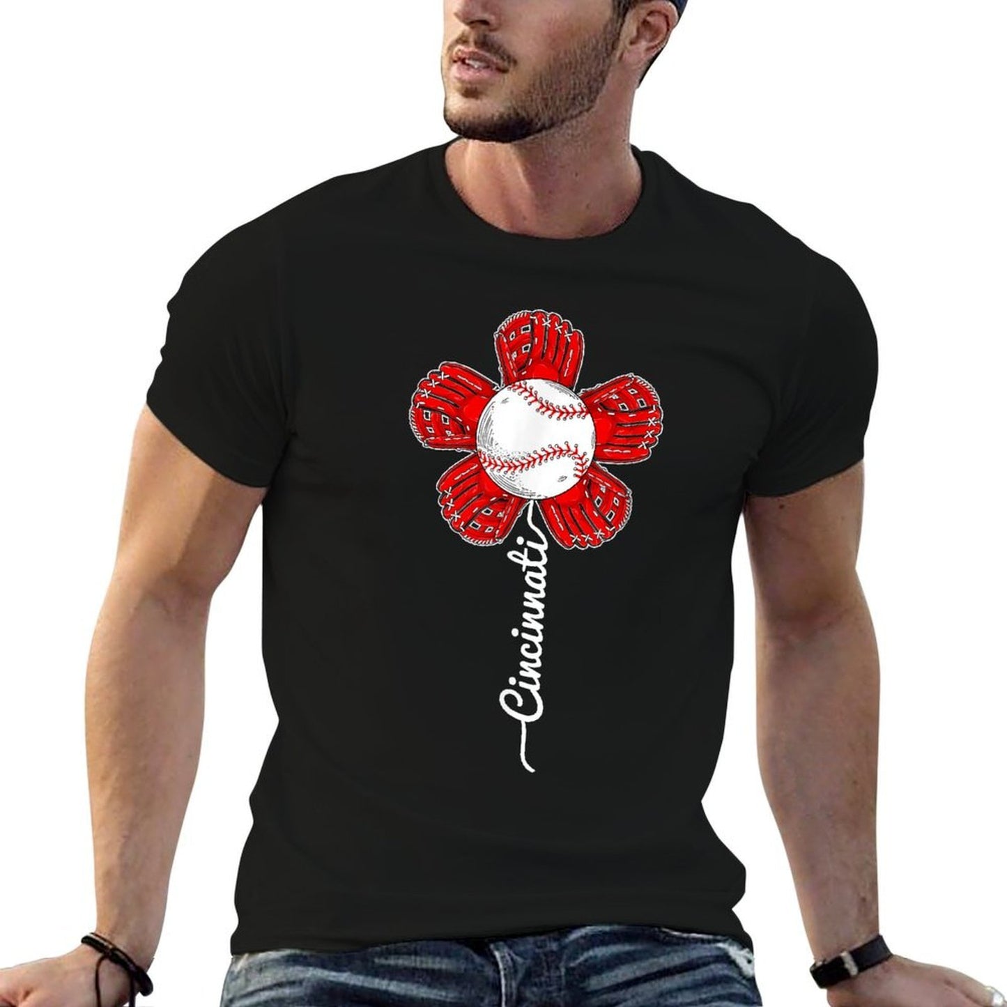 Cincinnati Funny Flower Vintage Baseball Lover And Player Oversized Silhouette T-Shirt