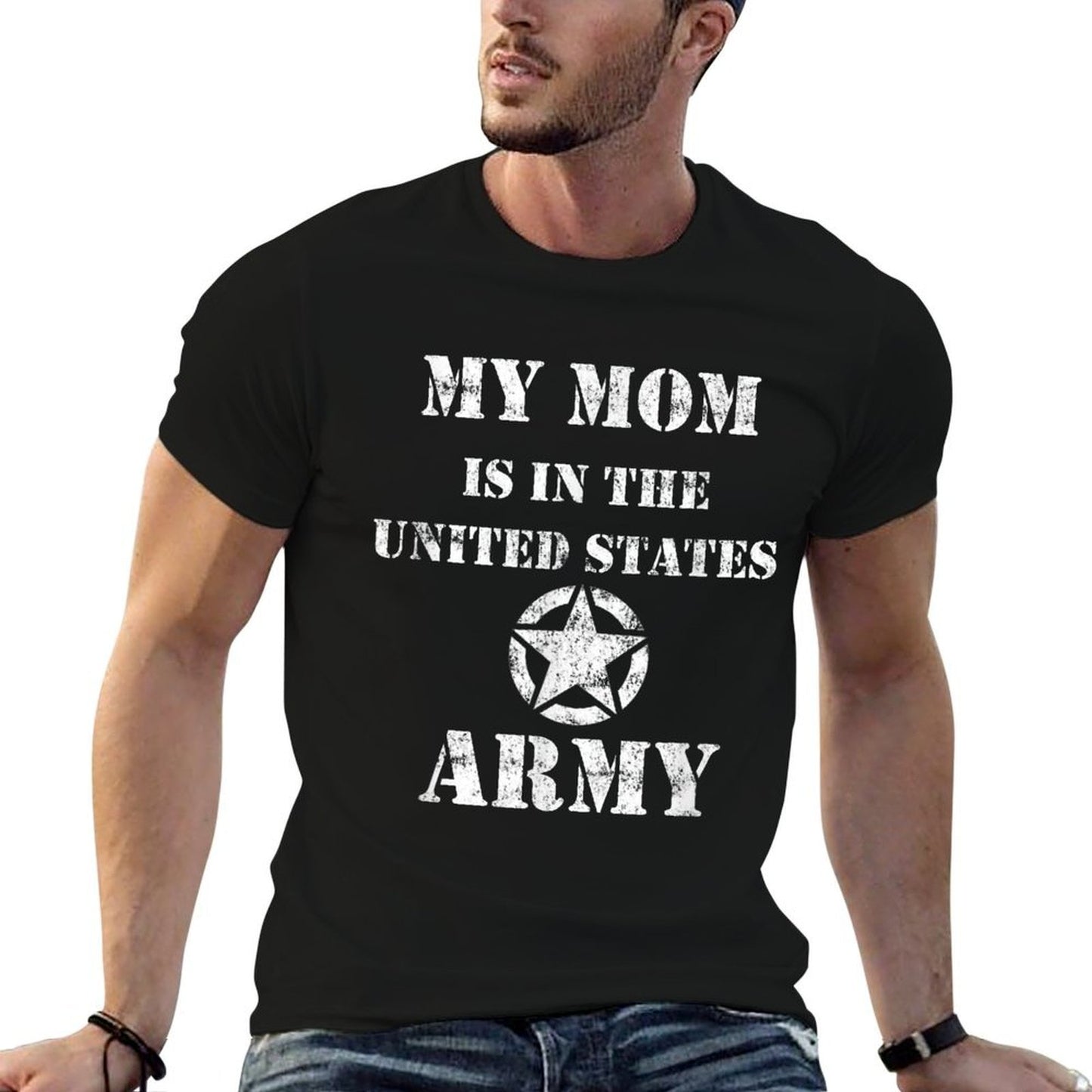 My Mom Is in The US Army Vintage Army Star Logo Oversized Silhouette T-Shirt