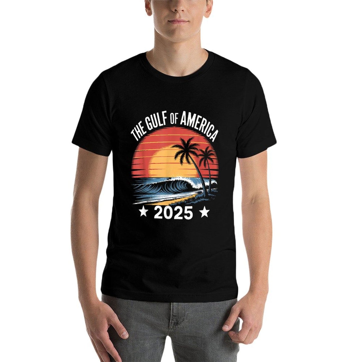 Vintage Retro Gulf Of US America Sunset Flag Heathered Texture T-Shirt