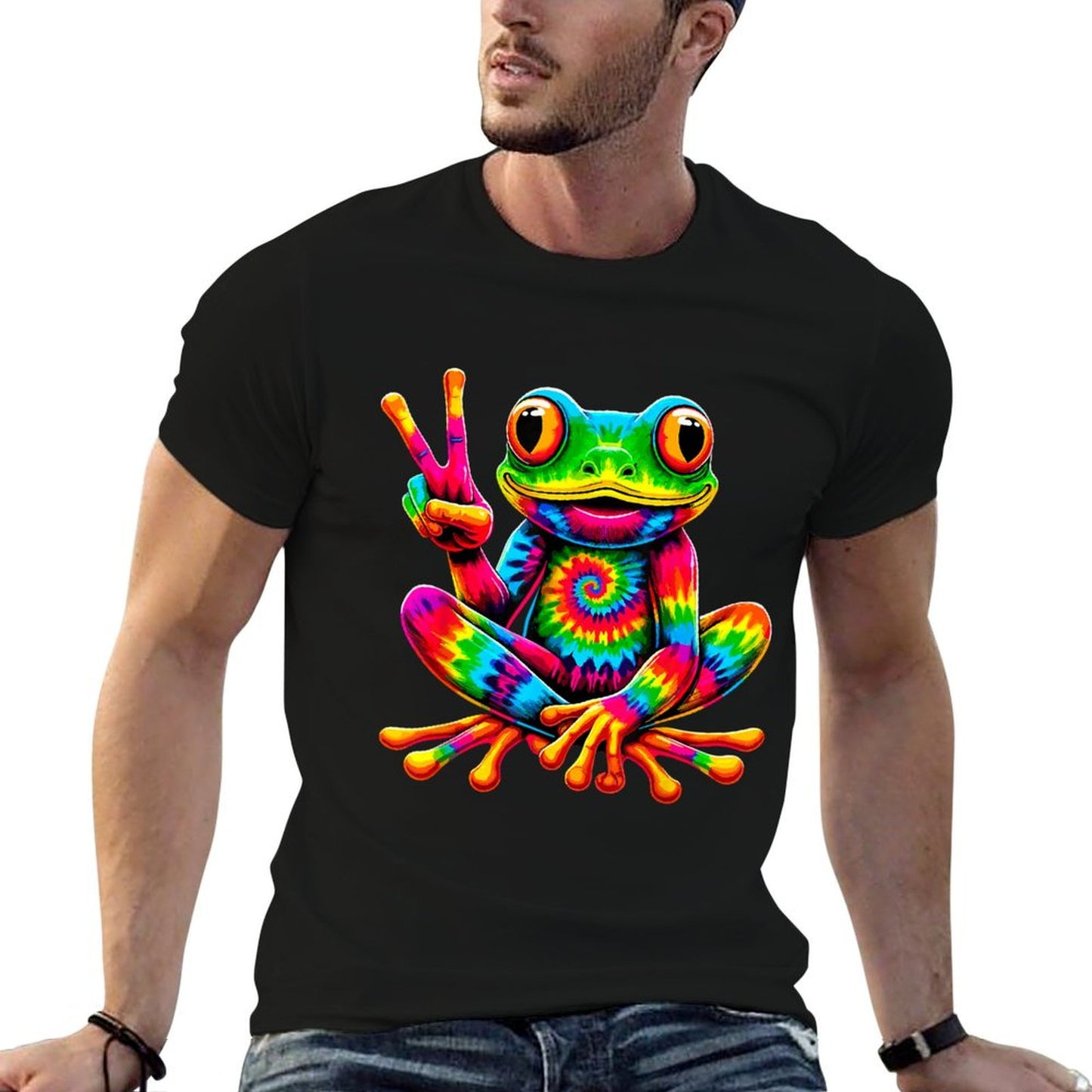 Tie-Dye Frog Peace Sign Hippie Odor-resistant T-Shirt