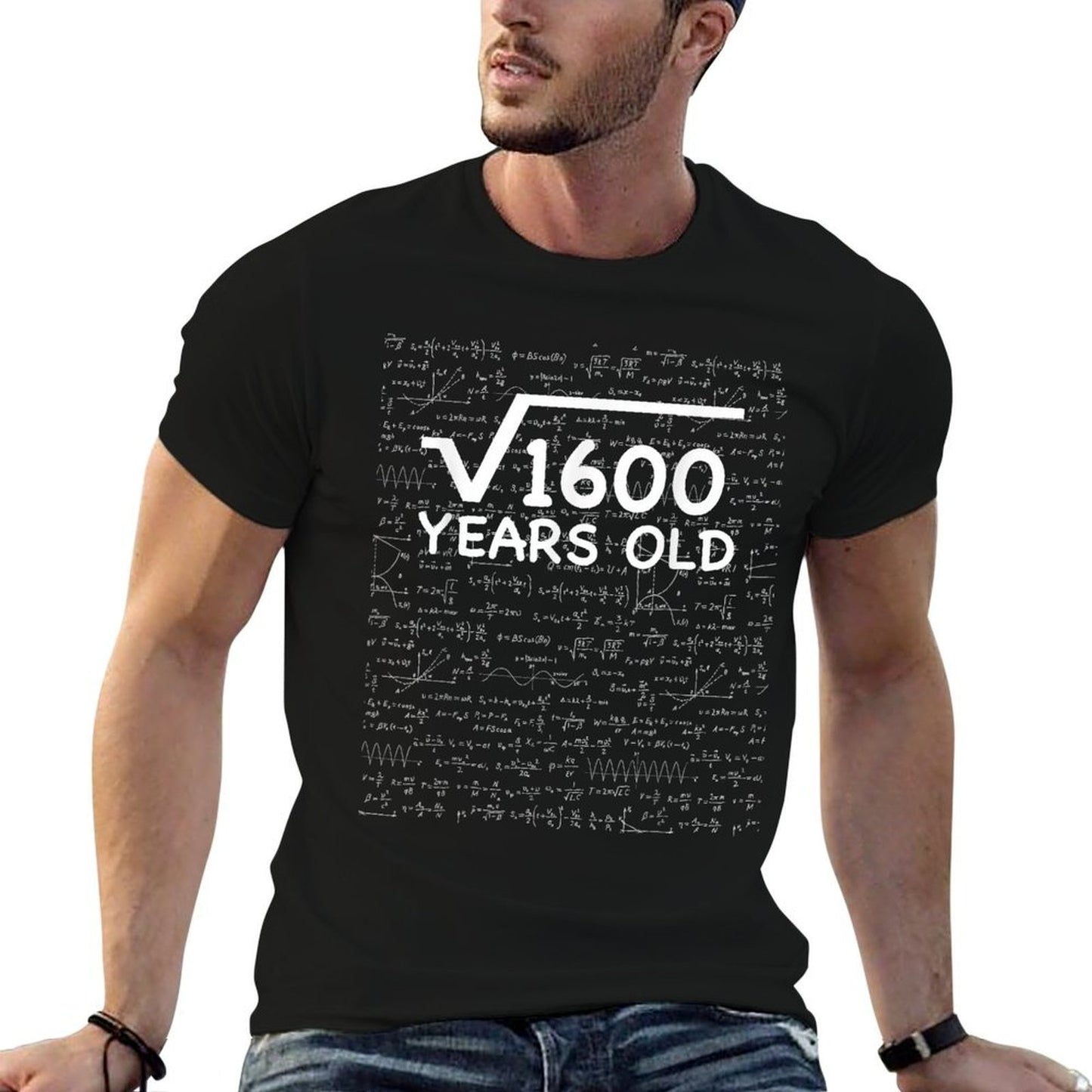 Funny 40th Birthday 40 Years Old Square Root Math Pun Gift Ribbed Collar T-Shirt