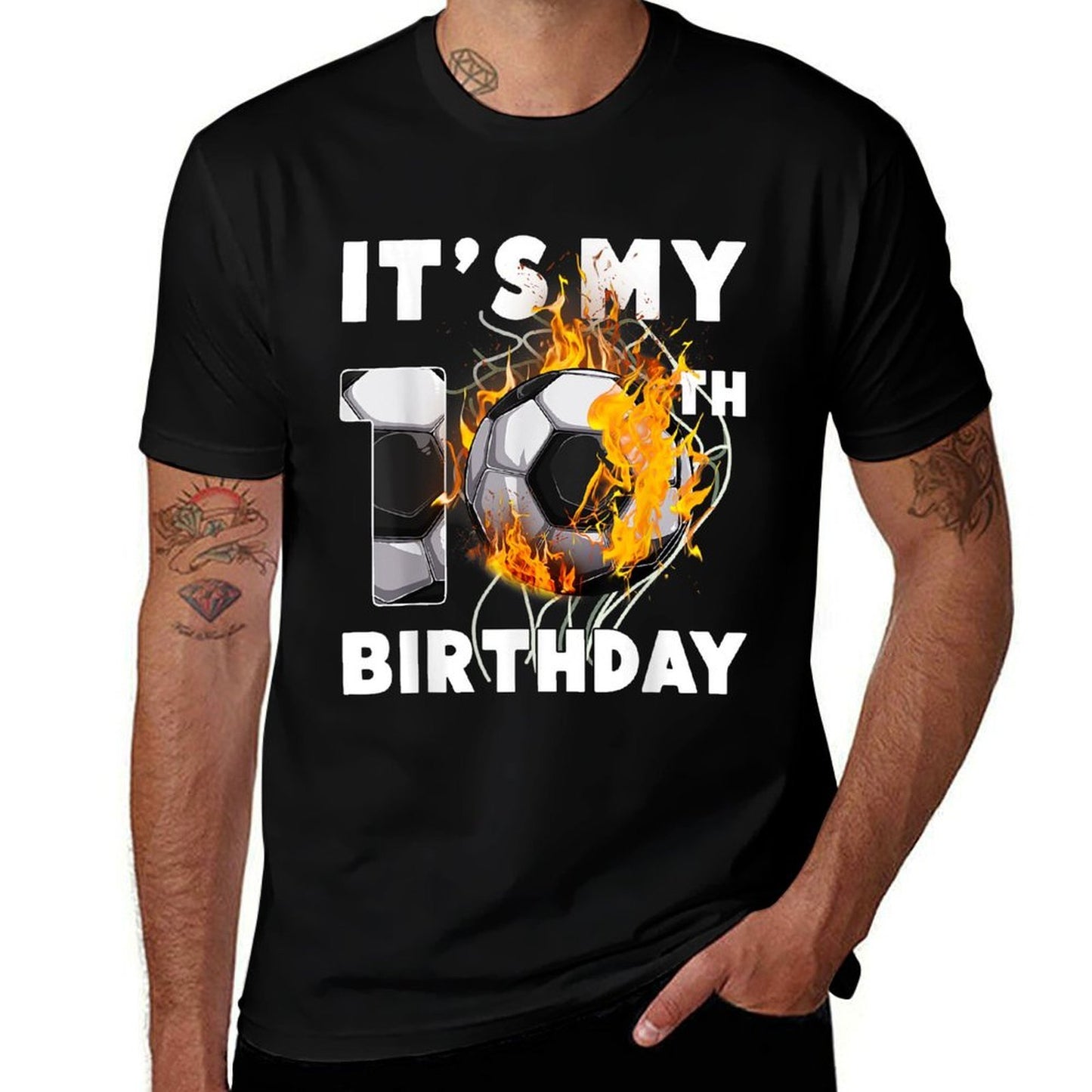 Funny It's My 10th Birthday 10 Years Old Soccer Ball Boys Fade-proof Color T-Shirt