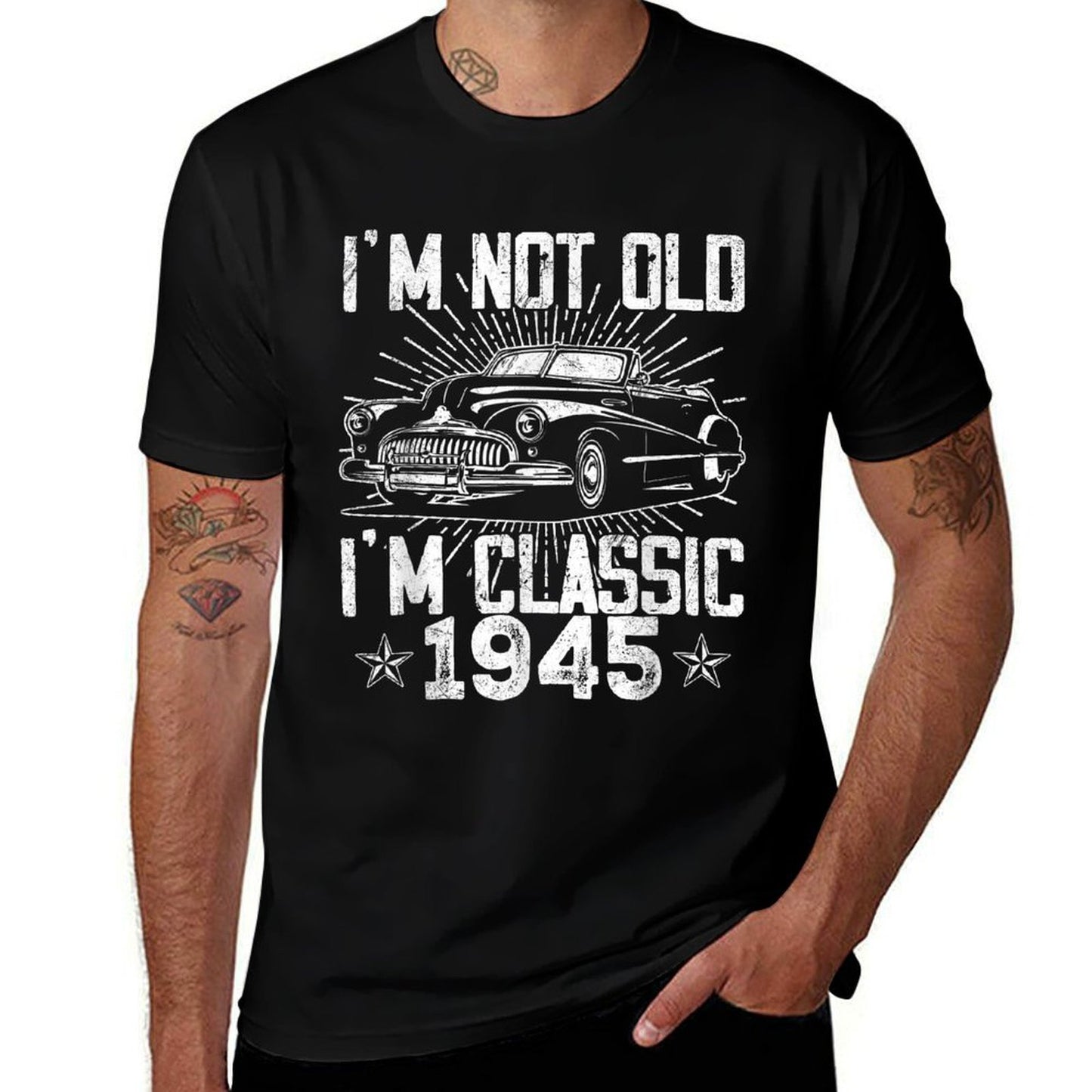 80 Year Old Vintage Classic Car 1945 80th Birthday Gifts Men Heathered Texture T-Shirt