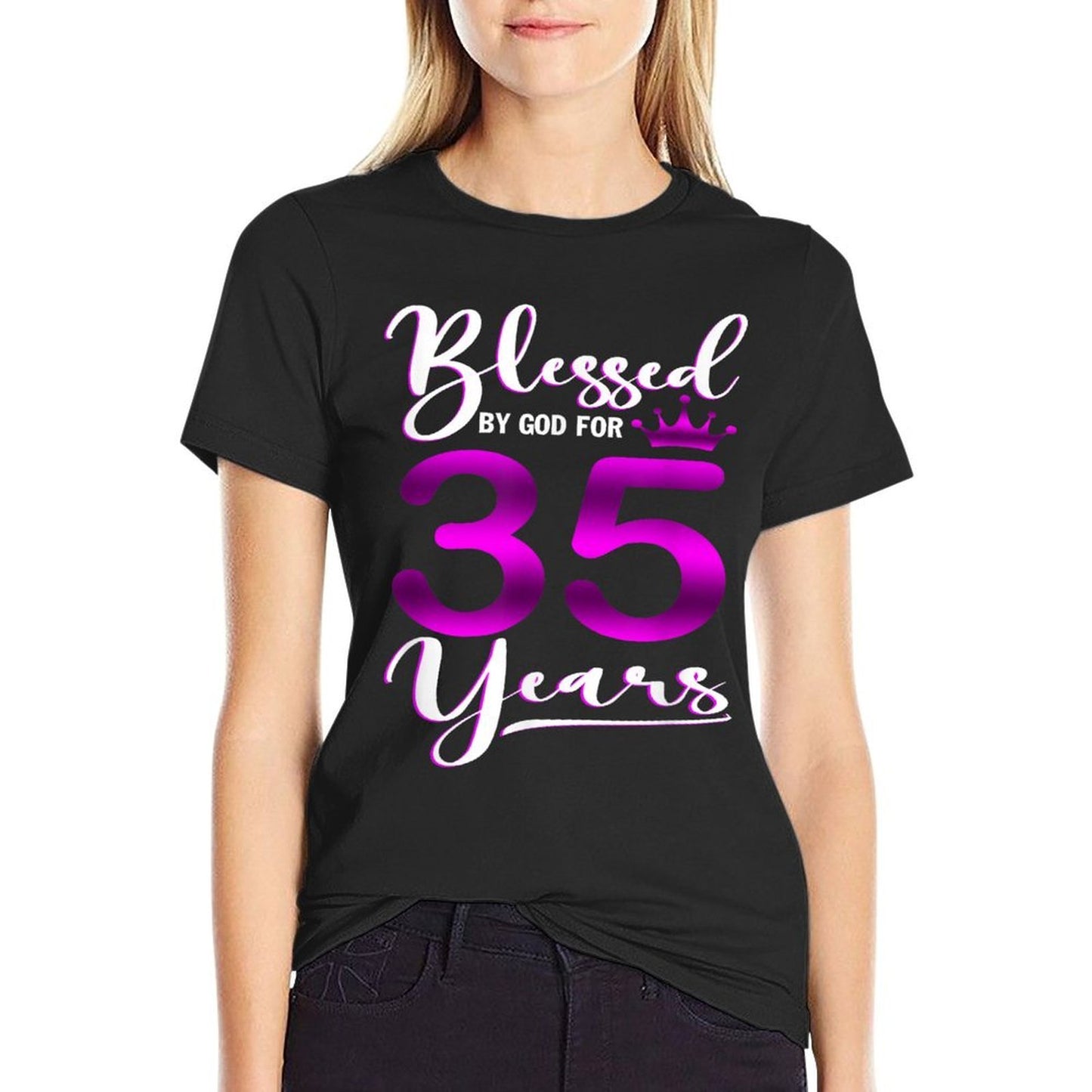 Vintage Blessed by God For 35 Years Old Happy 35th Birthday High-quality Stitching T-Shirt