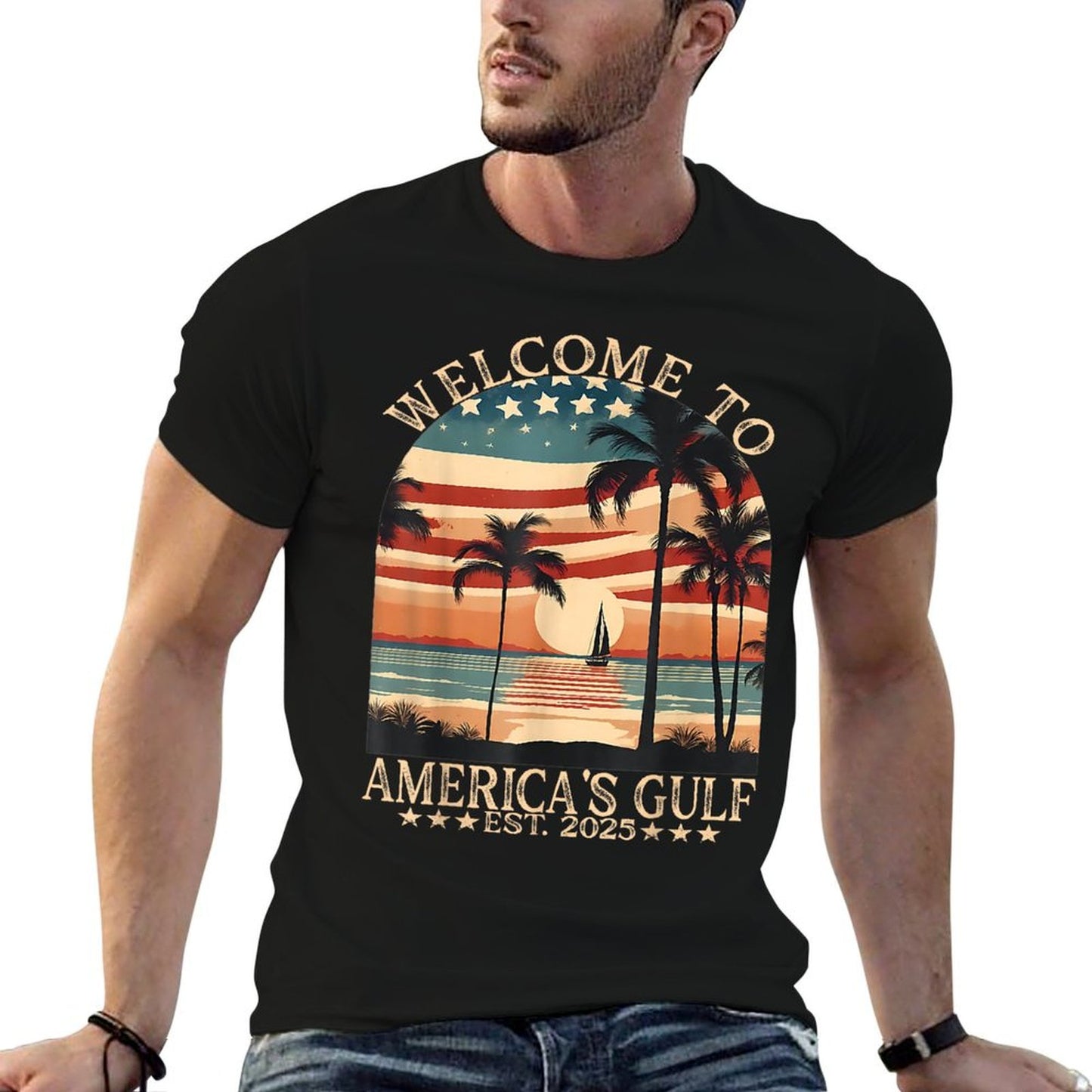 Gulf Of Us America, America's Gulf Us Flag 2025 High-quality Stitching T-Shirt