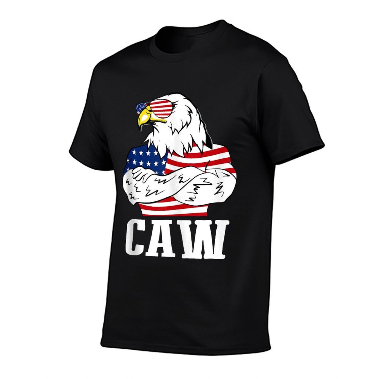 Patriotic Bald Eagle Caw 4th of July American American Ribbed Collar T-Shirt