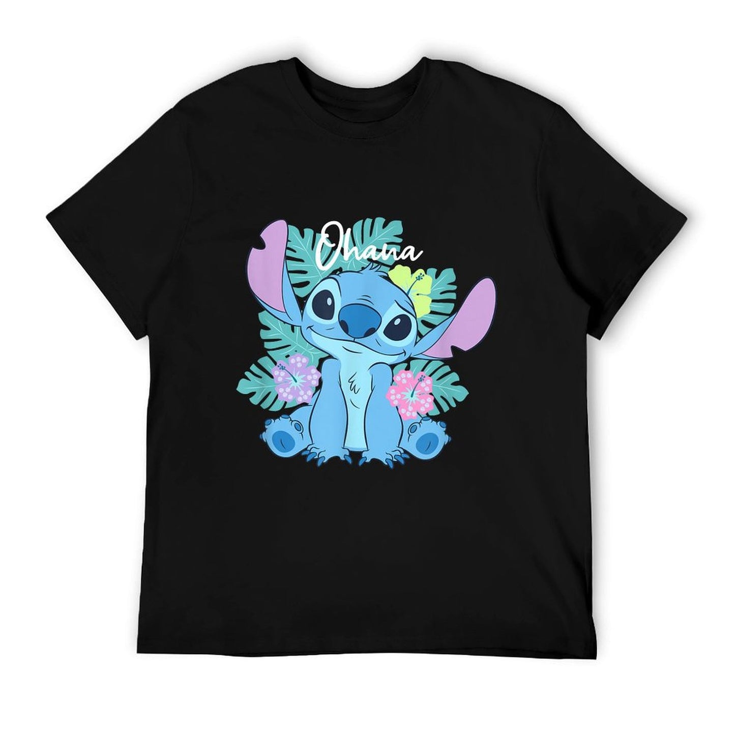 Lilo & Stitch Ohana Adorable Pose Floral Logo Soft T-Shirt