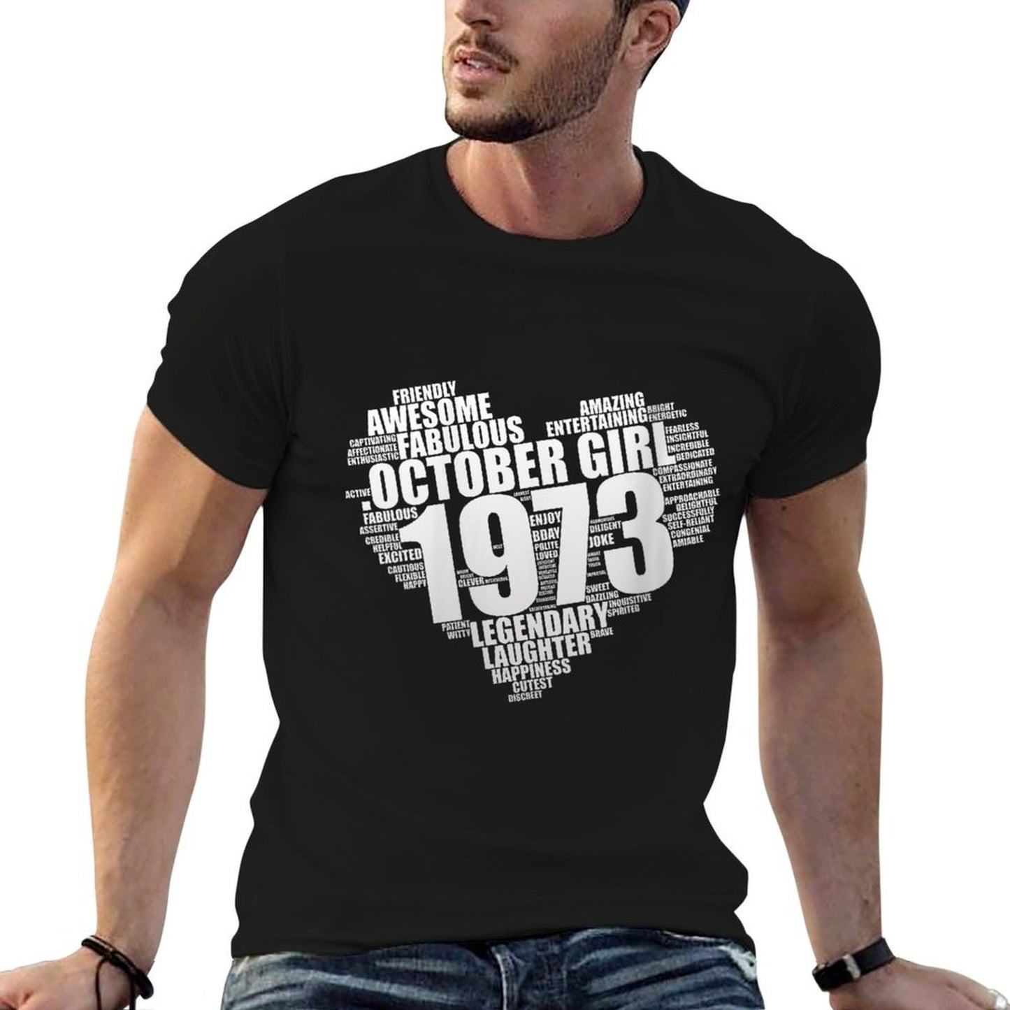 Womens Fabulous OCTOBER GIRL 1973 Awesome 50 Heart 50th Birthday Relaxed-fit T-Shirt