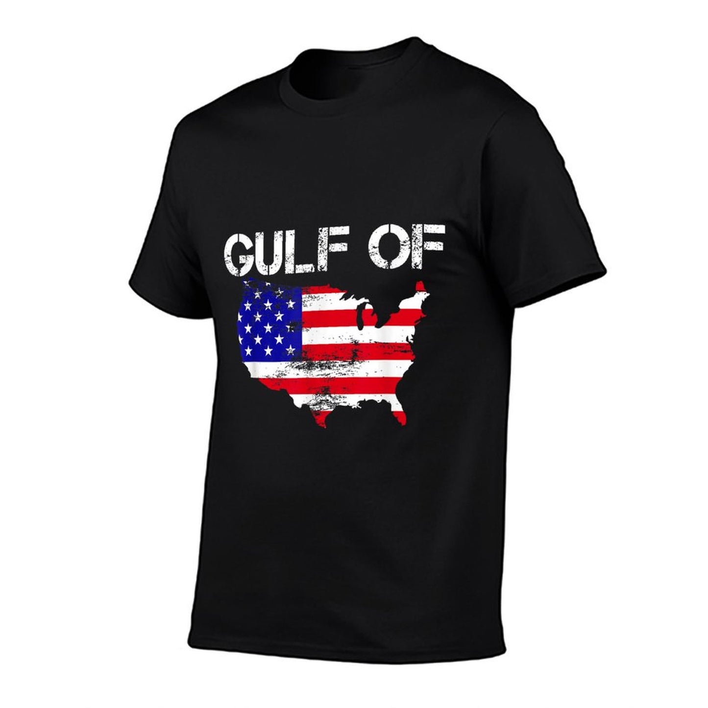 Gulf of USA America Funny USA Flag Map 4th of July Pride Ribbed Collar T-Shirt
