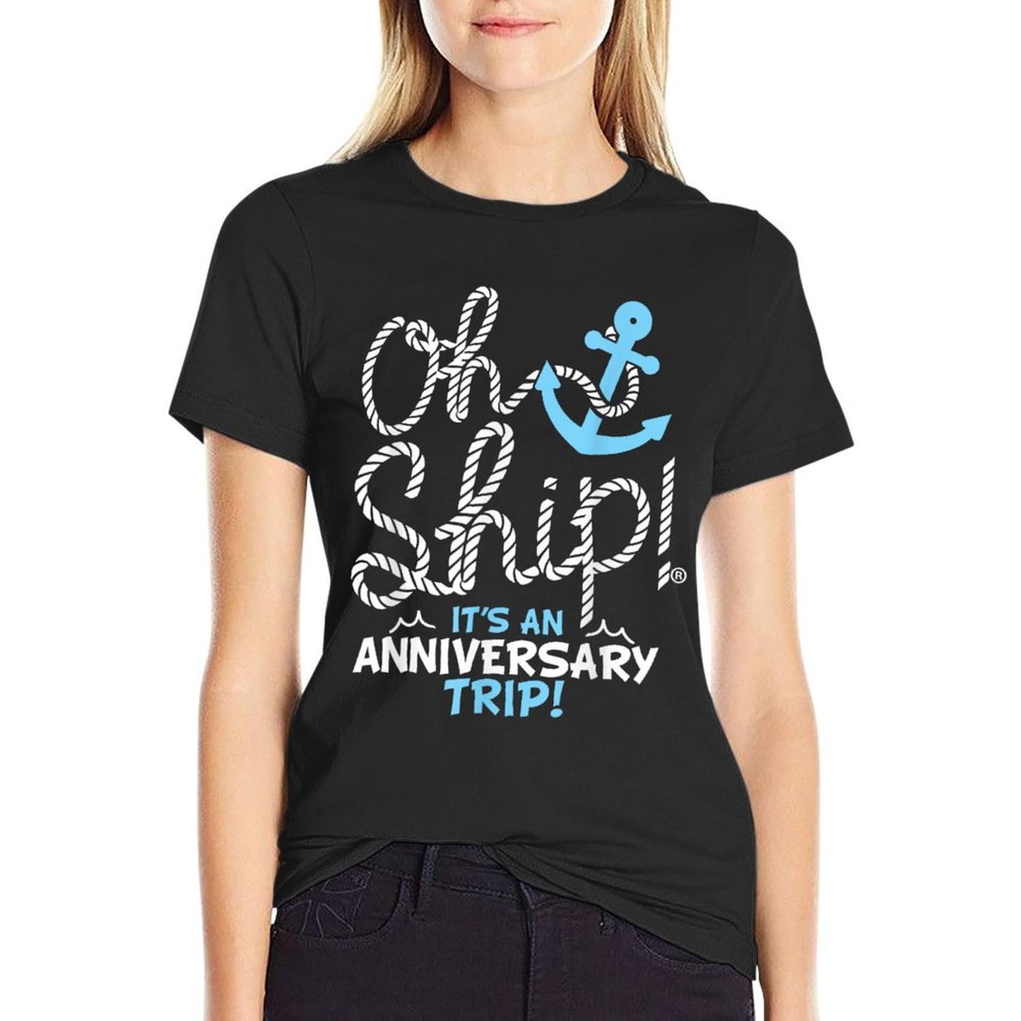 Oh Ship It's An Anniversary Trip, Oh Ship Cruise Oversized Silhouette T-Shirt
