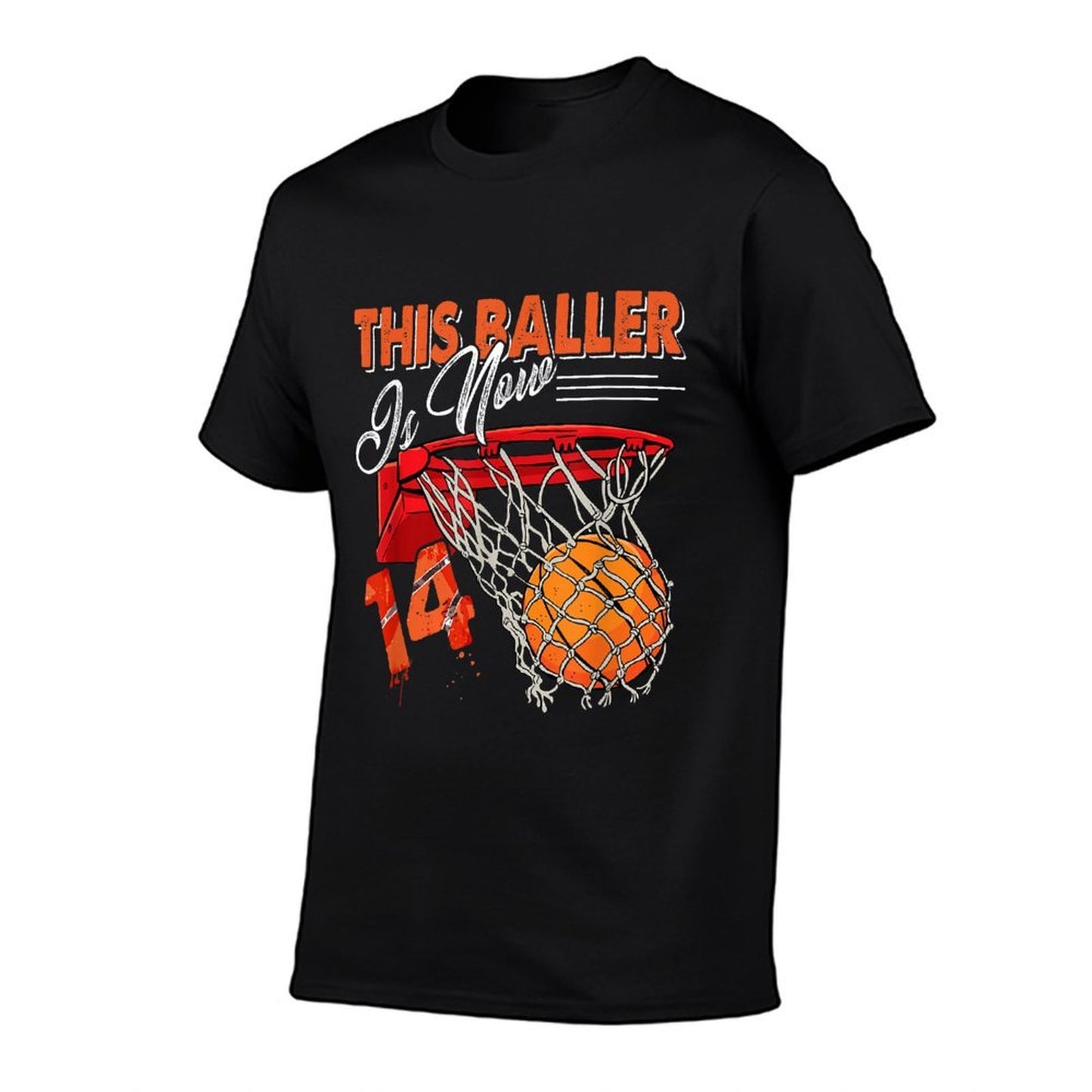 14th Birthday Basketball Funny 14 Years Old Kids Gift Ribbed Collar T-Shirt