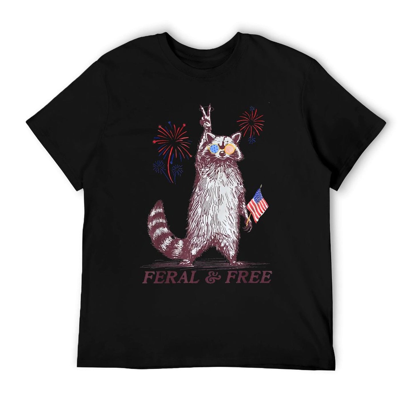 Feral & Free Funny Patriotic Racoon Feral And Free 4th July Eco-friendly Material T-Shirt