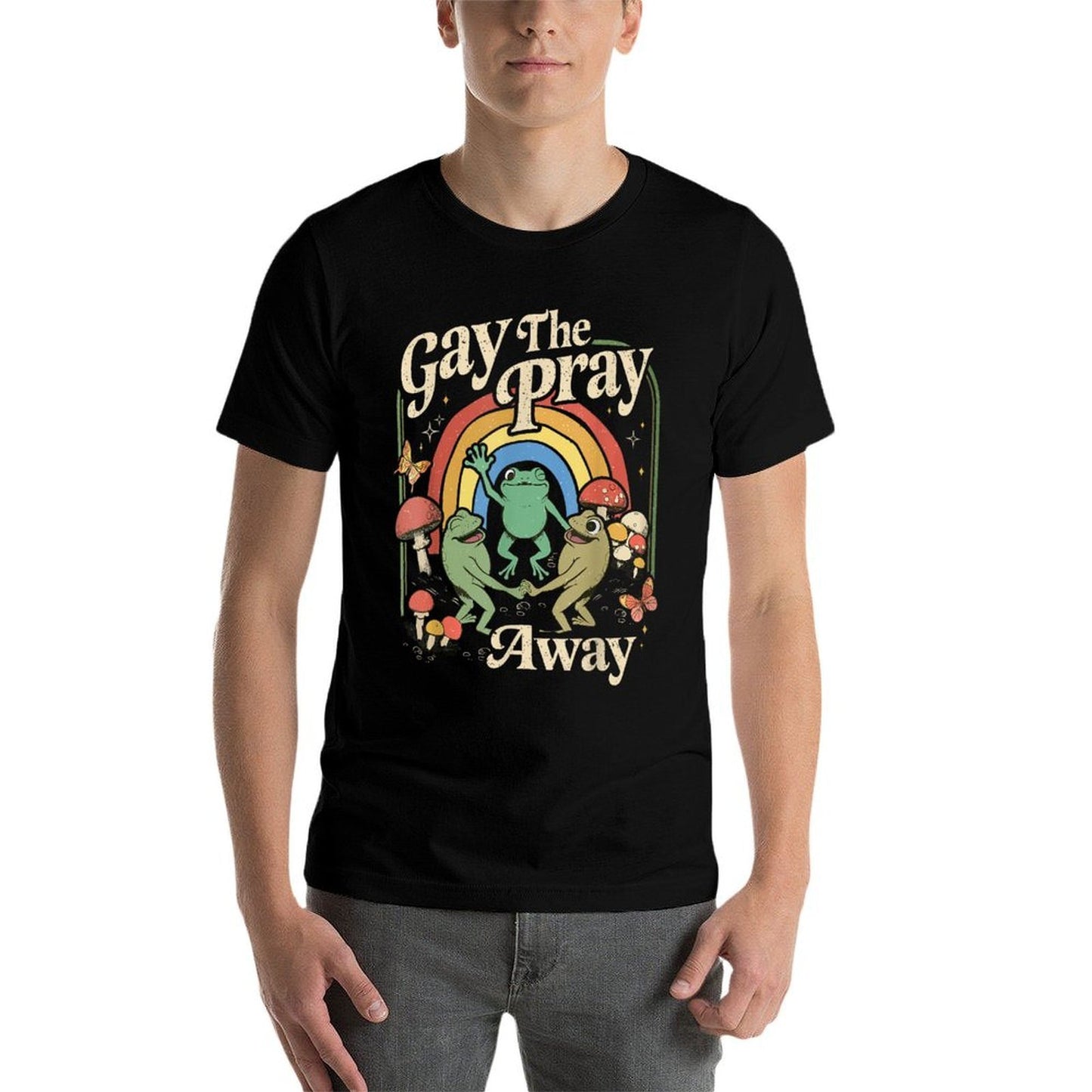 Gay The Pray Away Rainbow Funny Meme Frogs LGBT Pride LGBTQ High-quality Stitching T-Shirt