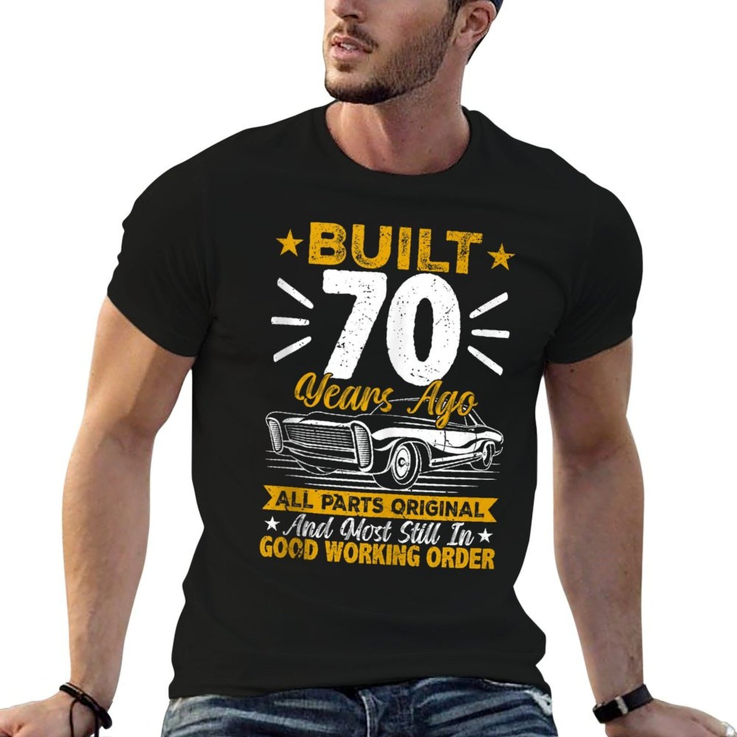 Retro Built 70 Years Ago Funny 70th Birthday 70 Years Old Summer-ready Fabric T-Shirt