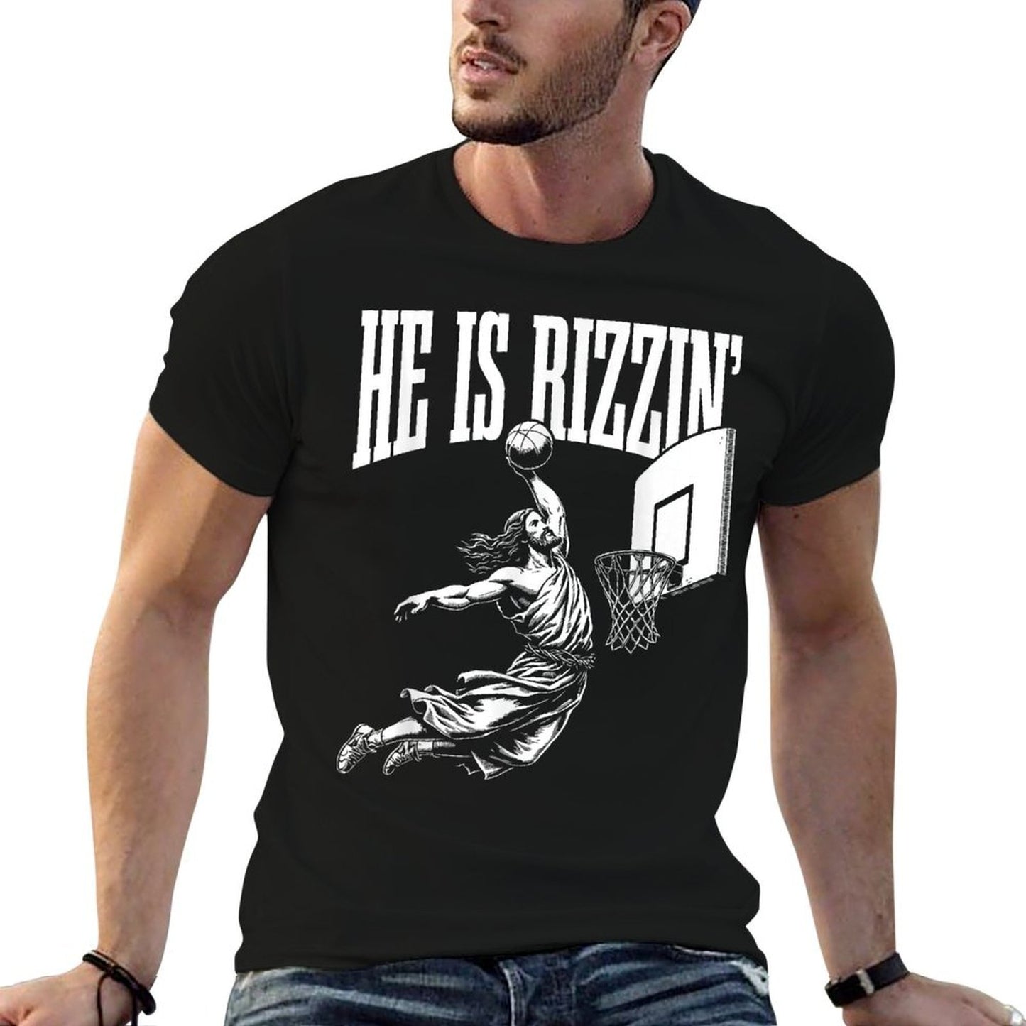 He Is Rizzin Funny Jesus Basketball Meme Wrinkle-resistant T-Shirt